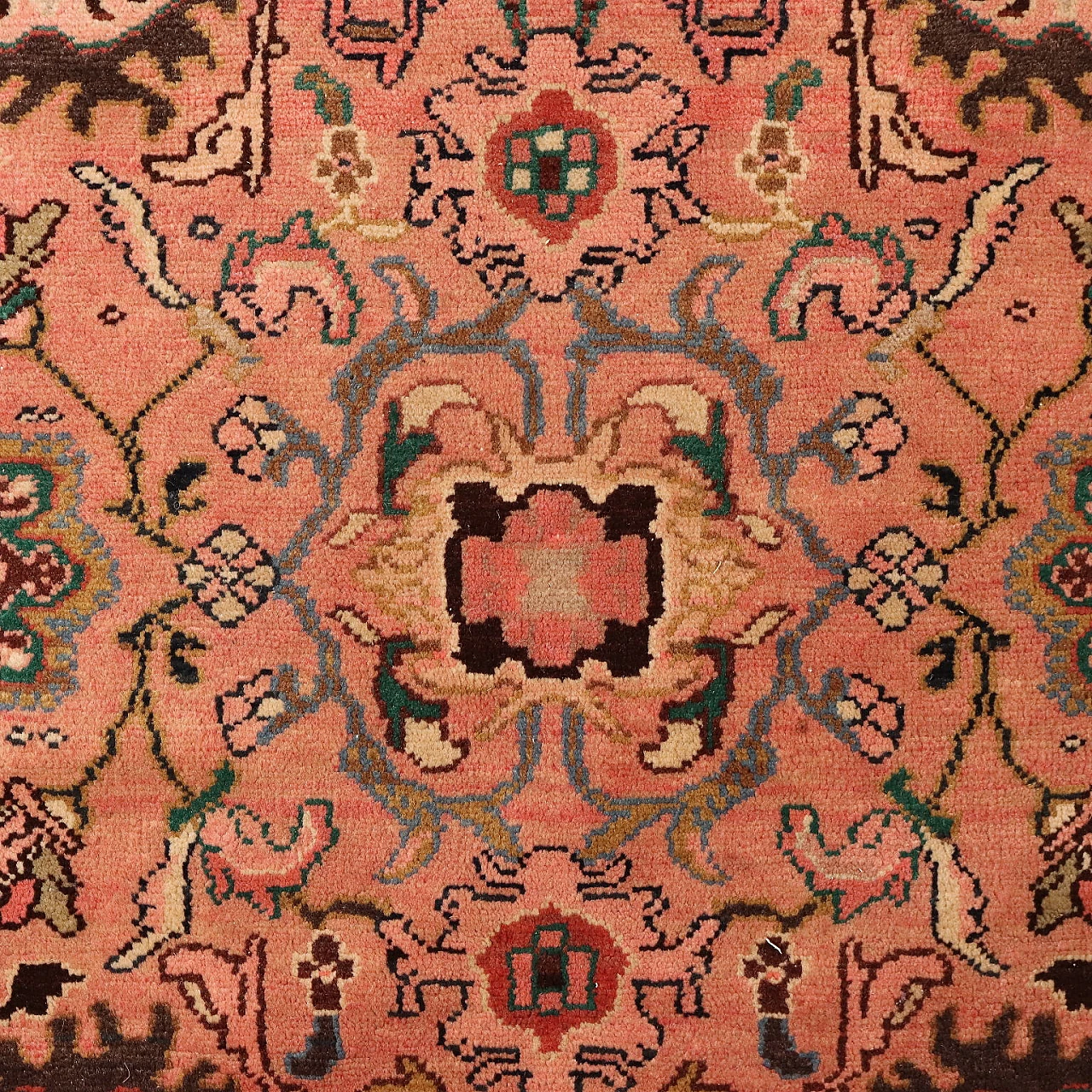 Brown and orange large knot Neimei rug in cotton & wool 3