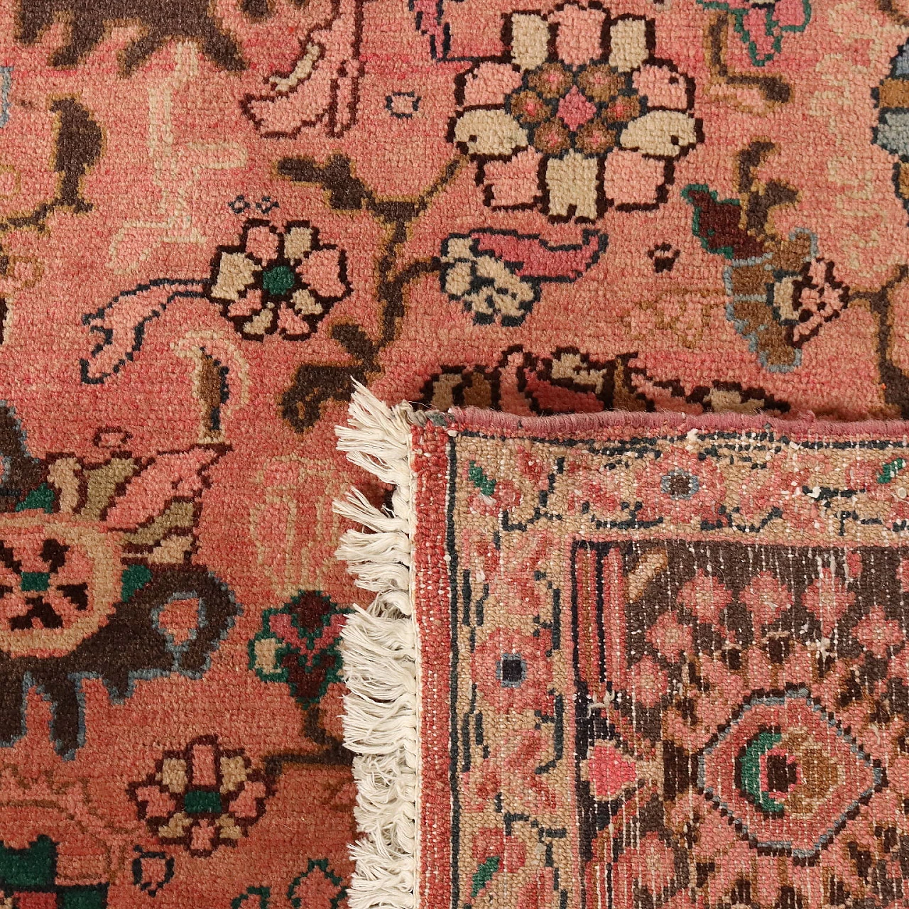 Brown and orange large knot Neimei rug in cotton & wool 9
