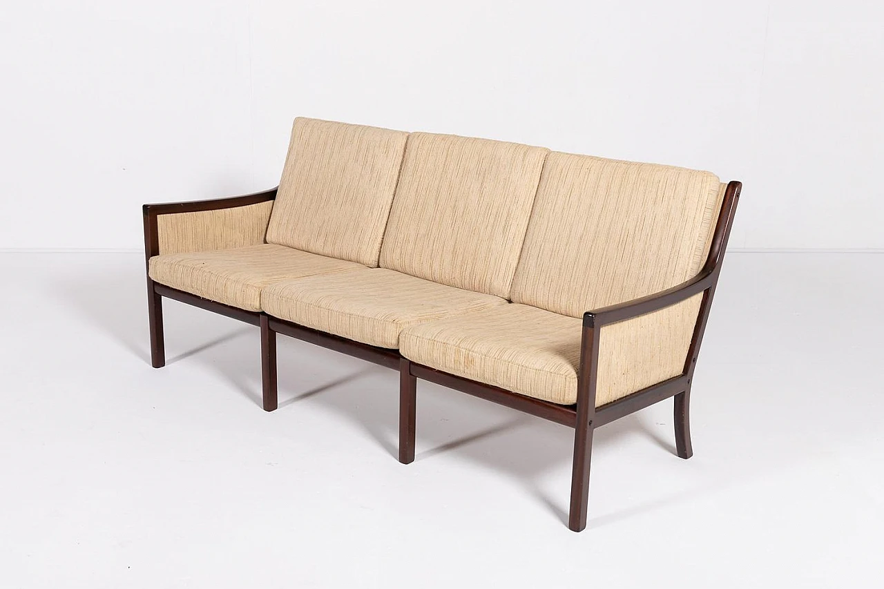 Divano in legno e lana di Ole Wanscher per P. Jeppensen, anni '60 1