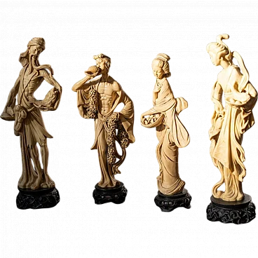 4 Hand-Carved oriental resin sculptures, 1970s