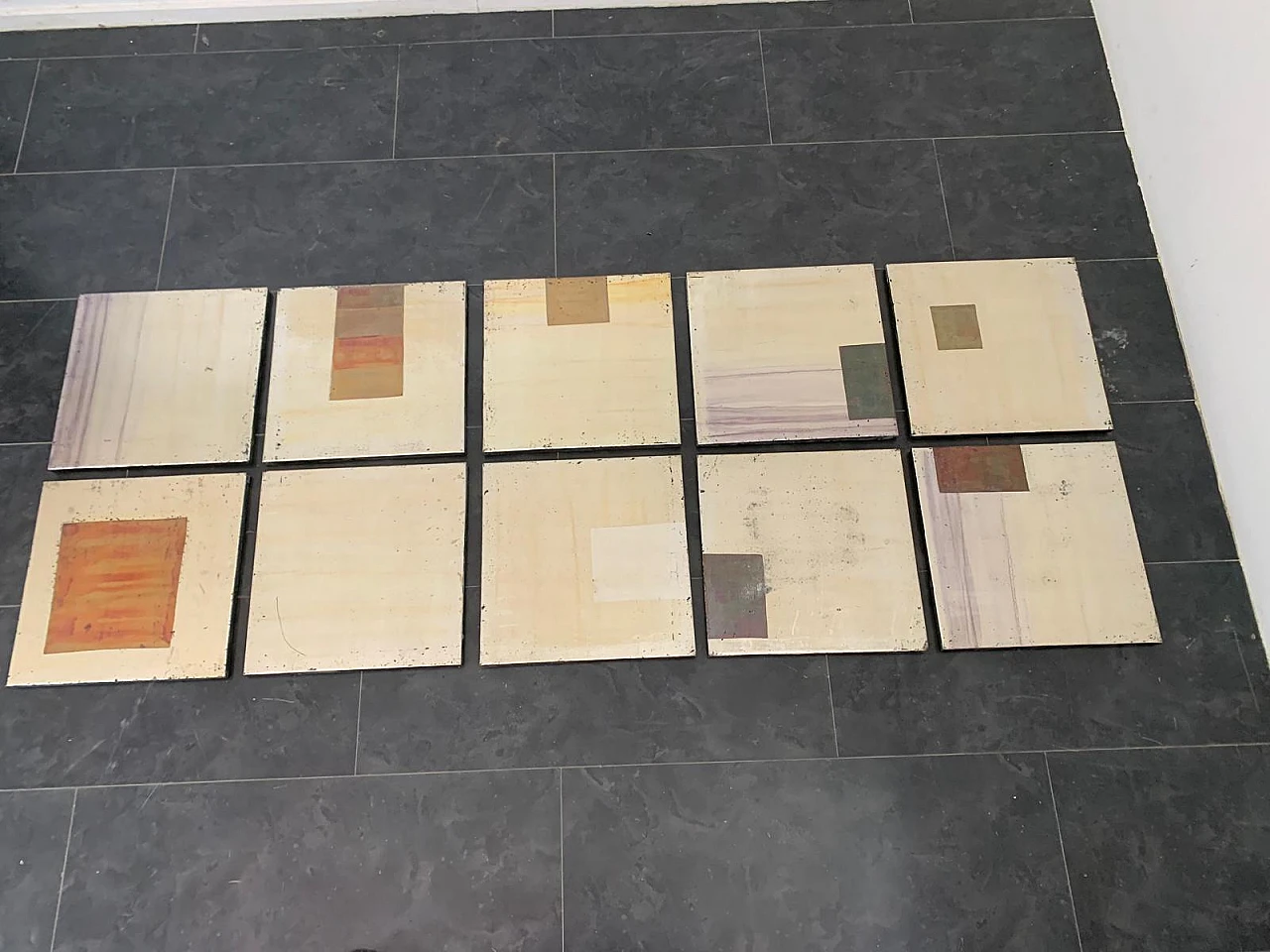 Pannelli in metallo policromo iridescente, anni '80, set di 10 4