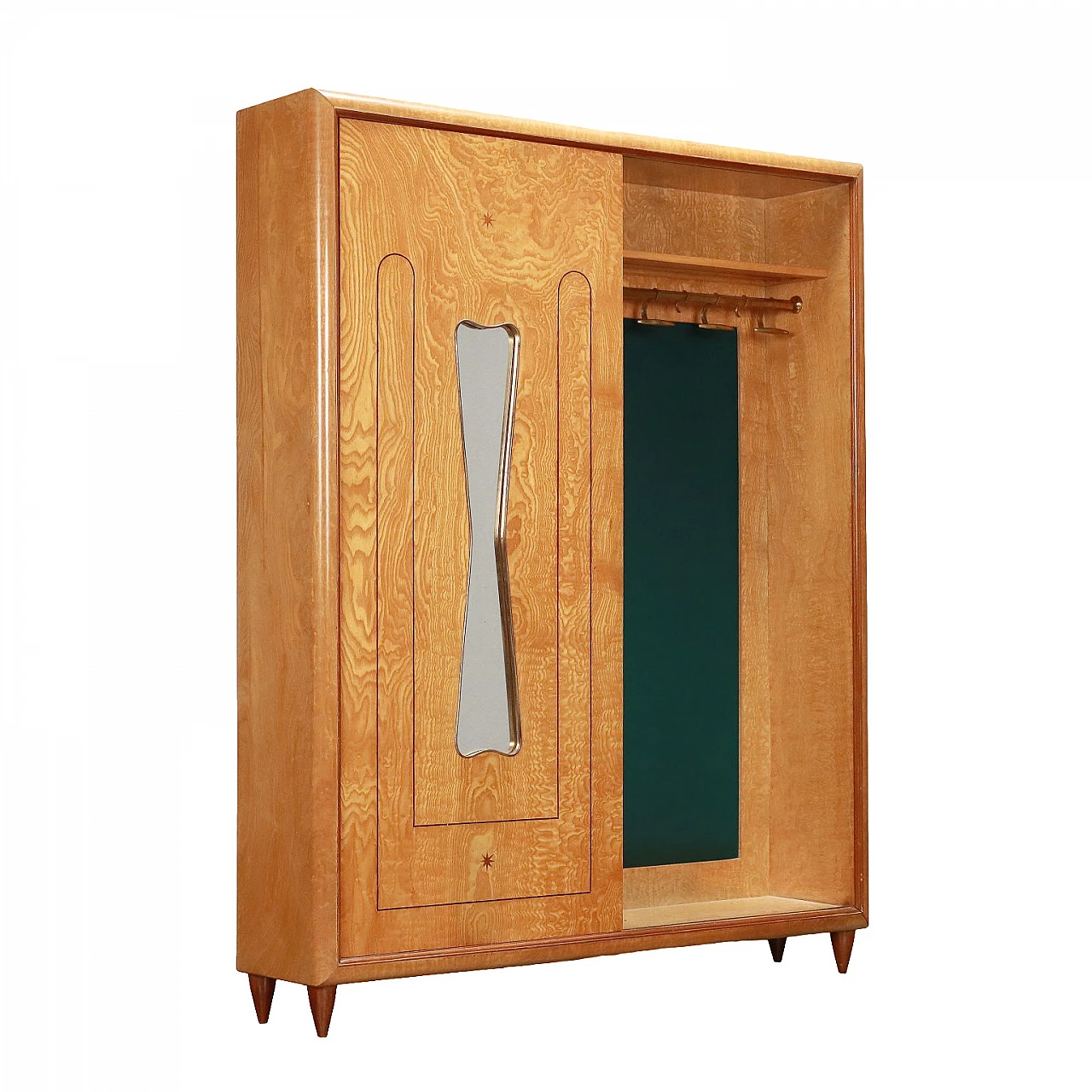 Appendiabiti da parete in legno impiallacciato radica con anta scorrevole, anni '50 1