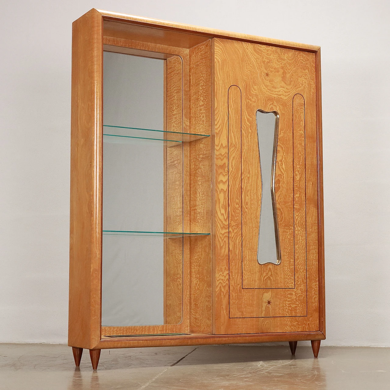 Appendiabiti da parete in legno impiallacciato radica con anta scorrevole, anni '50 3