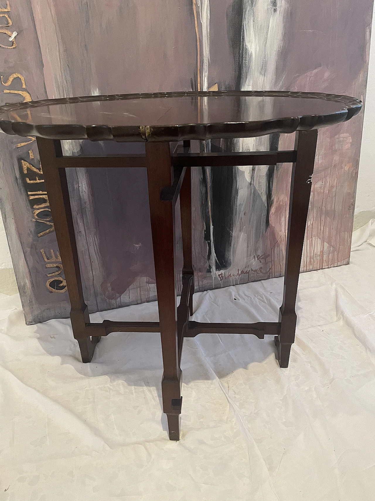 Charles Baker round wooden table with lable, late 19th century 2