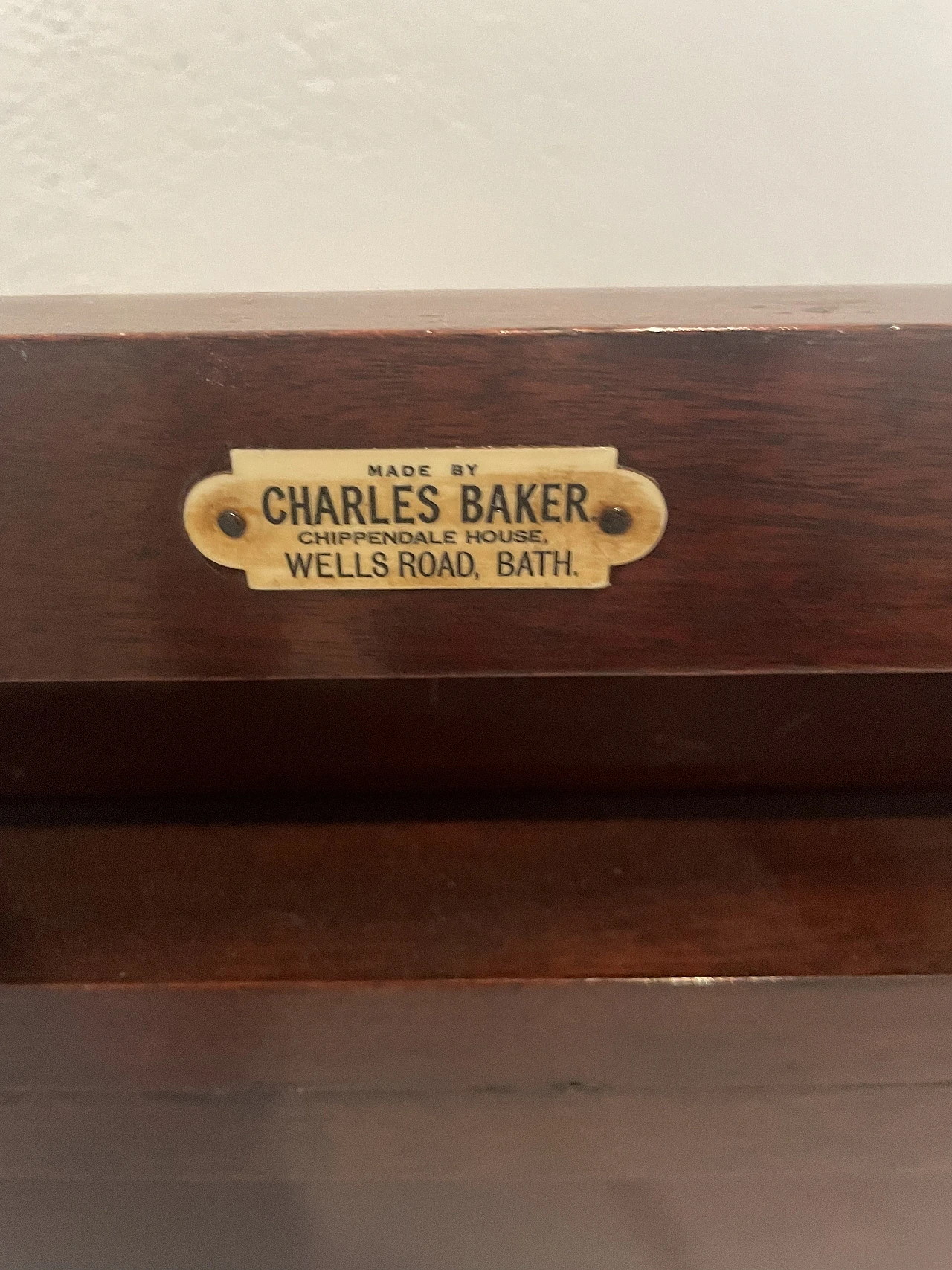 Charles Baker round wooden table with lable, late 19th century 3