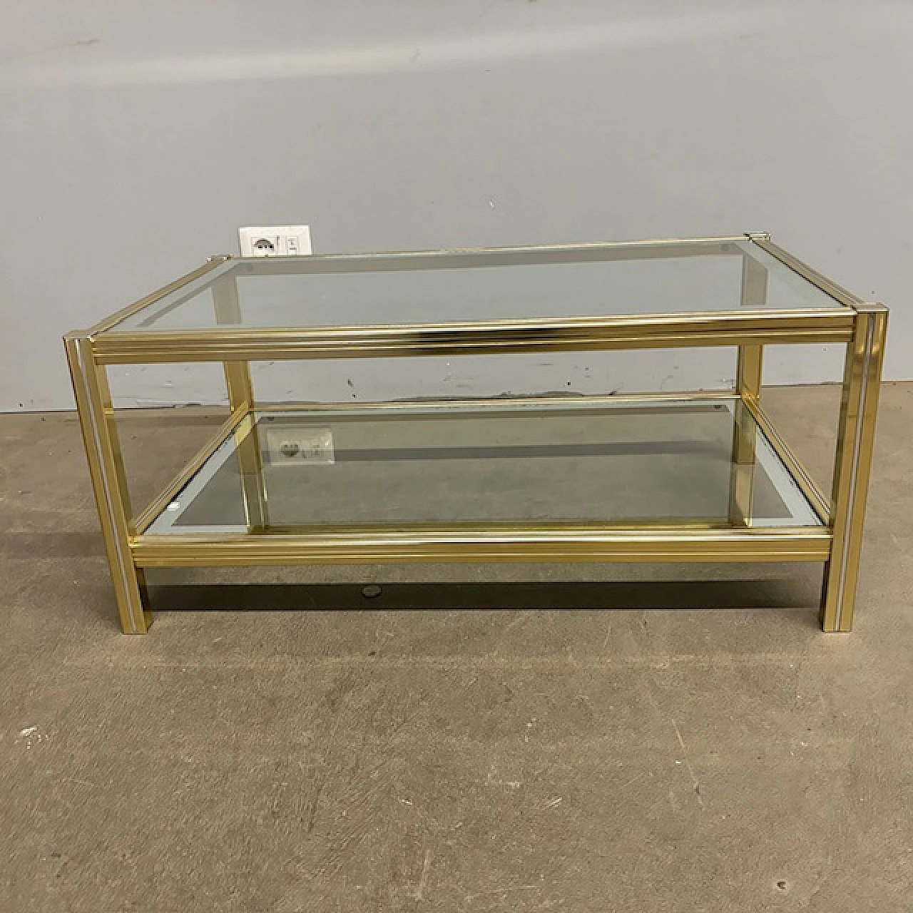 Willy Rizzo coffee table in golden and chromed metal, 70s 1