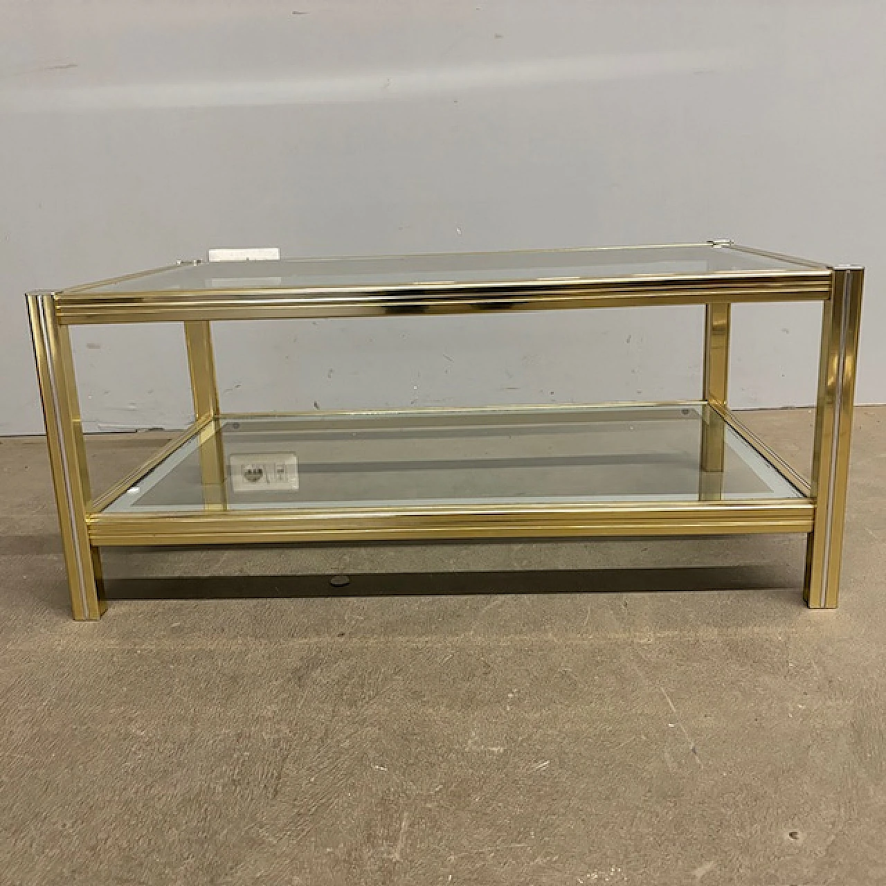 Willy Rizzo coffee table in golden and chromed metal, 70s 2