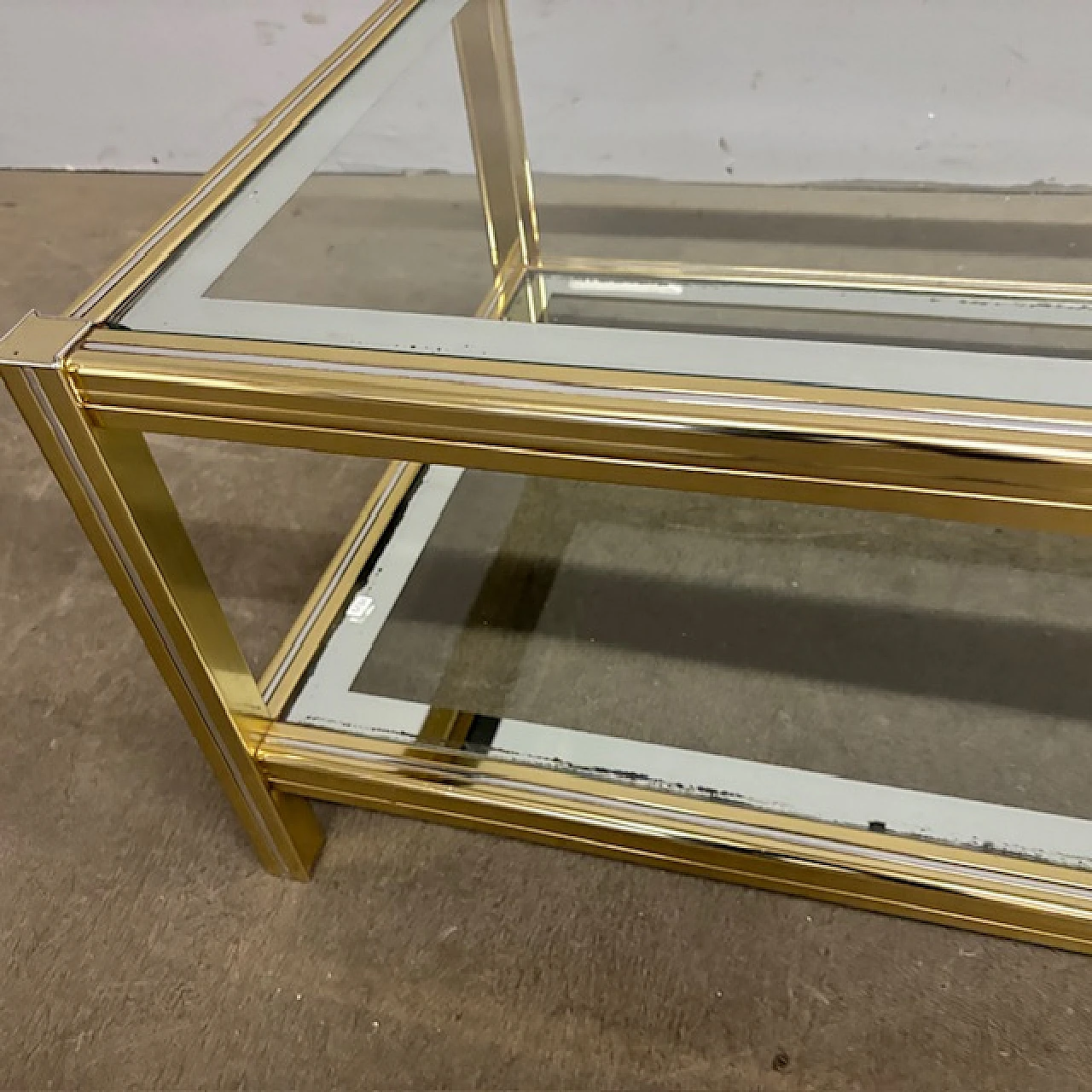 Willy Rizzo coffee table in golden and chromed metal, 70s 3