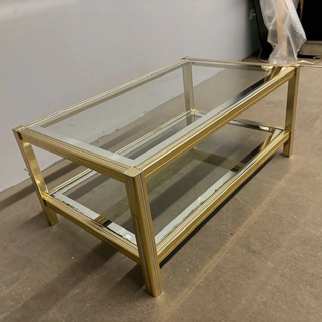 Willy Rizzo coffee table in golden and chromed metal, 70s 6