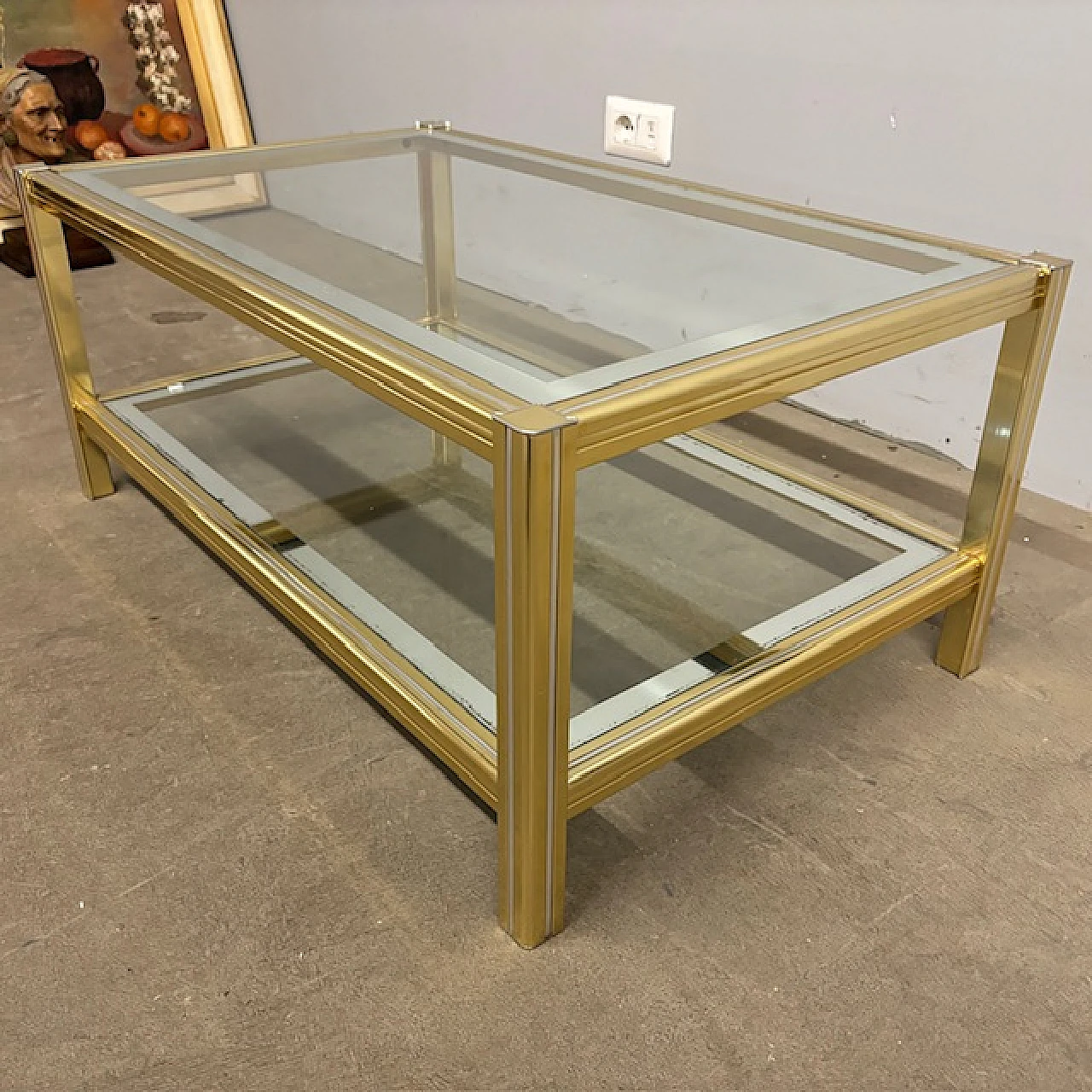 Willy Rizzo coffee table in golden and chromed metal, 70s 7