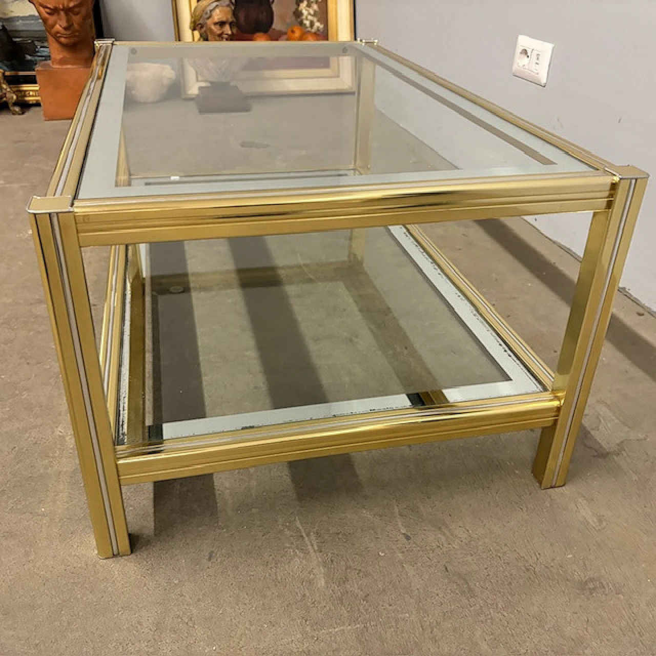 Willy Rizzo coffee table in golden and chromed metal, 70s 8