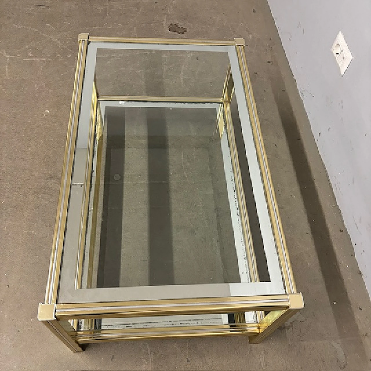 Willy Rizzo coffee table in golden and chromed metal, 70s 10