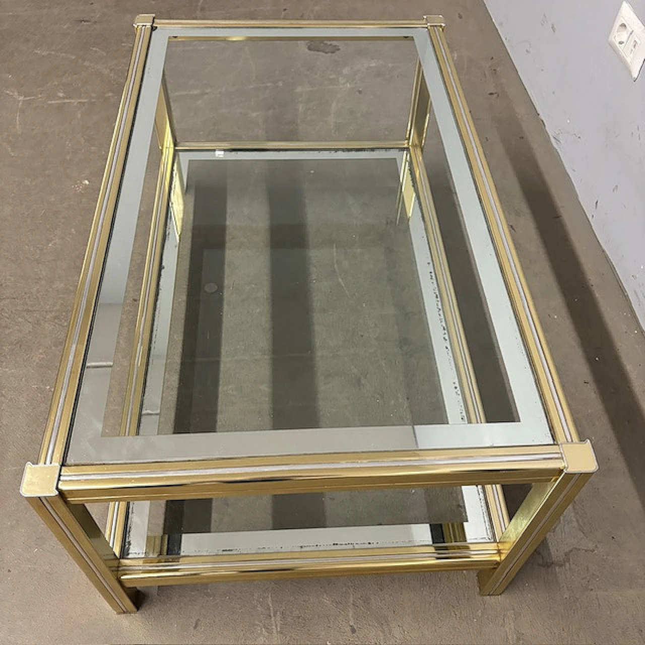 Willy Rizzo coffee table in golden and chromed metal, 70s 11