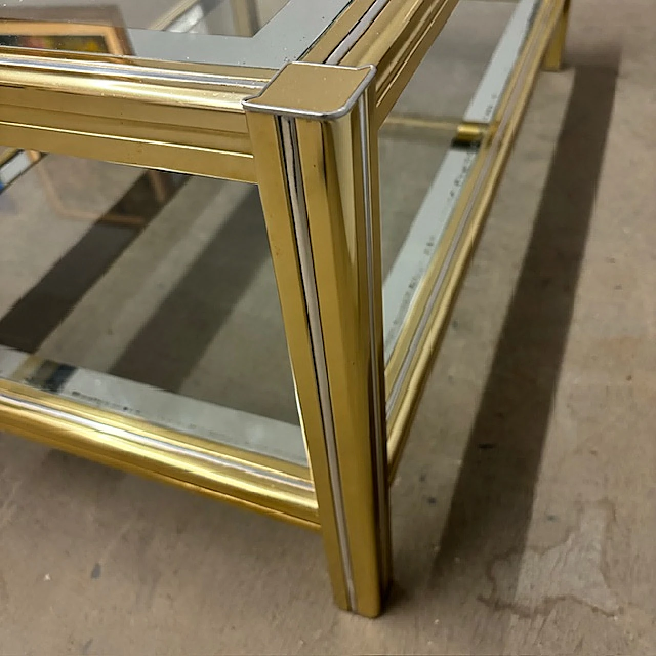 Willy Rizzo coffee table in golden and chromed metal, 70s 12