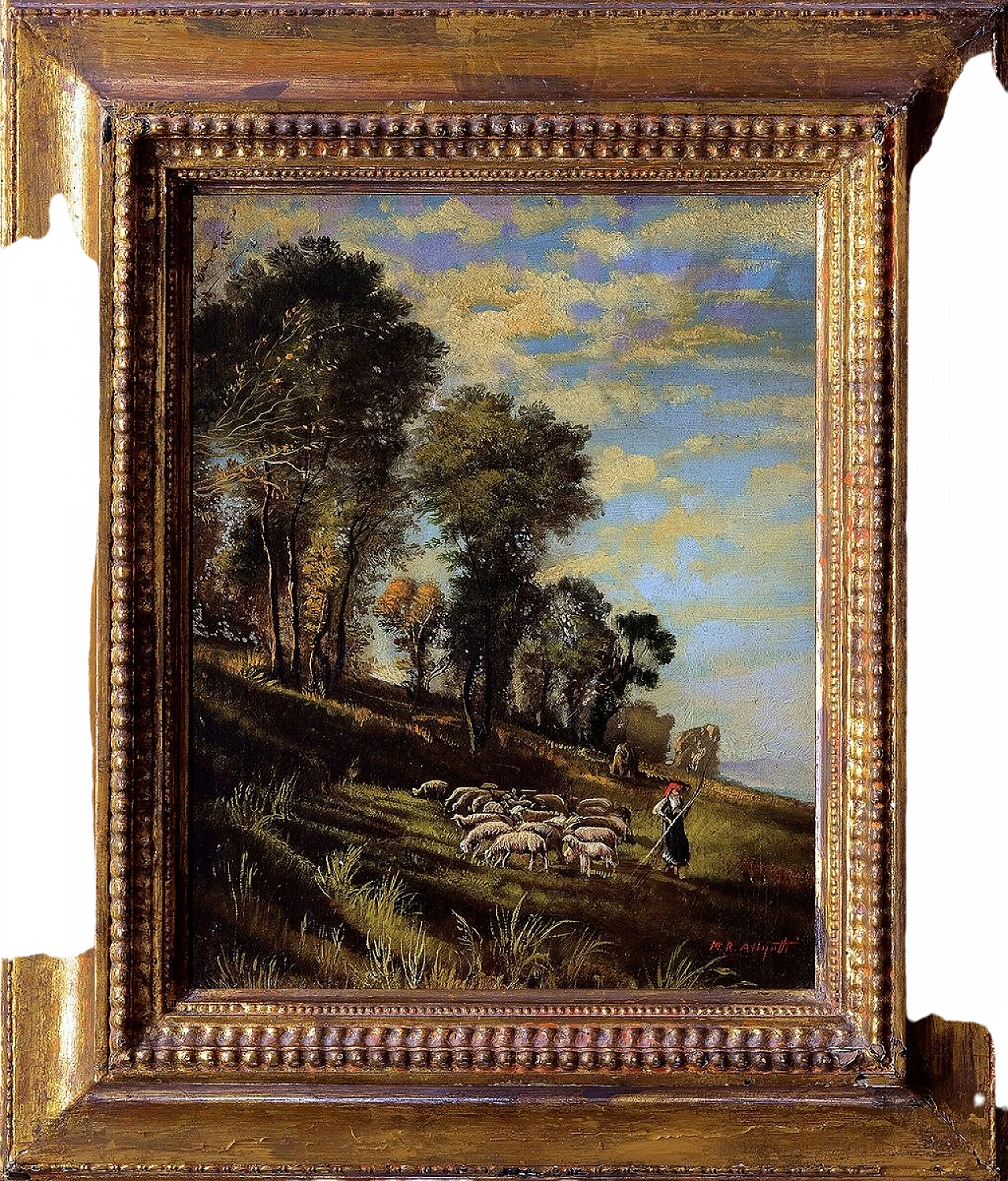 Mario Rosario Allegretti, Scena di campagna, Anni '70, Dipinto ad olio, Con cornice 5