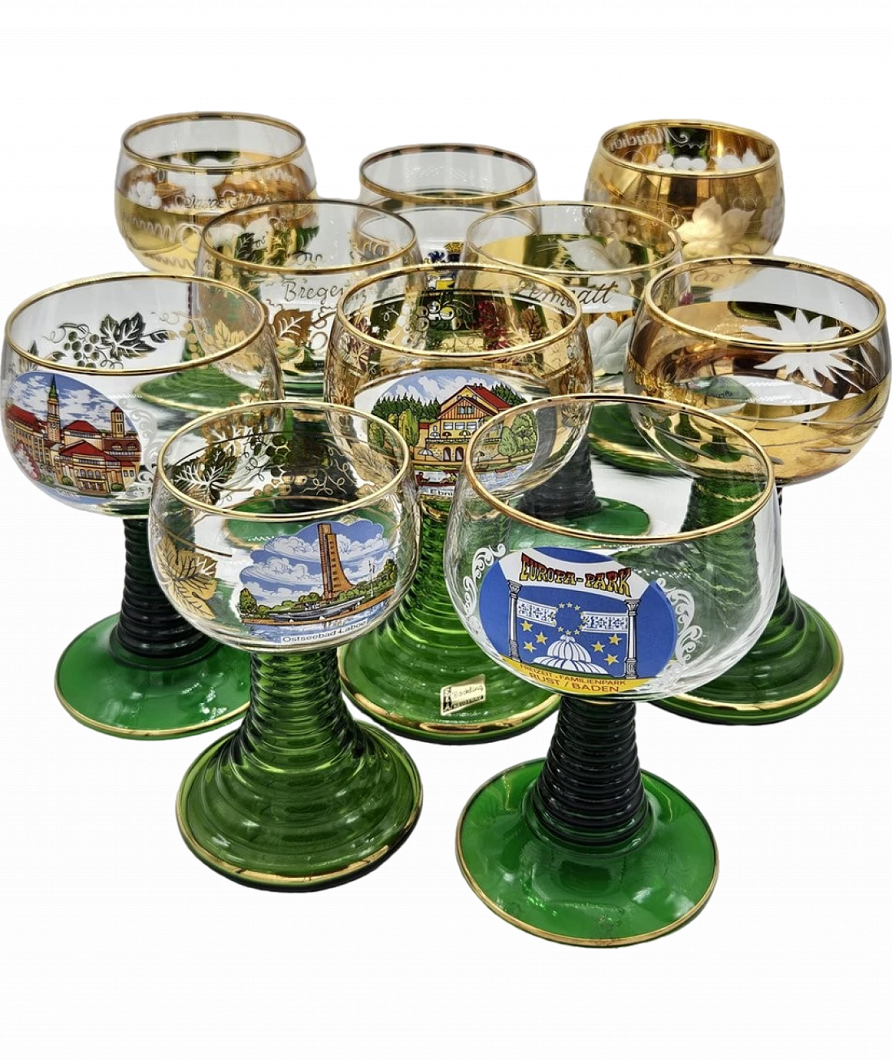 Large Decorated and Colored Glass Glasses, Germany, 1960s, Set of 10 21
