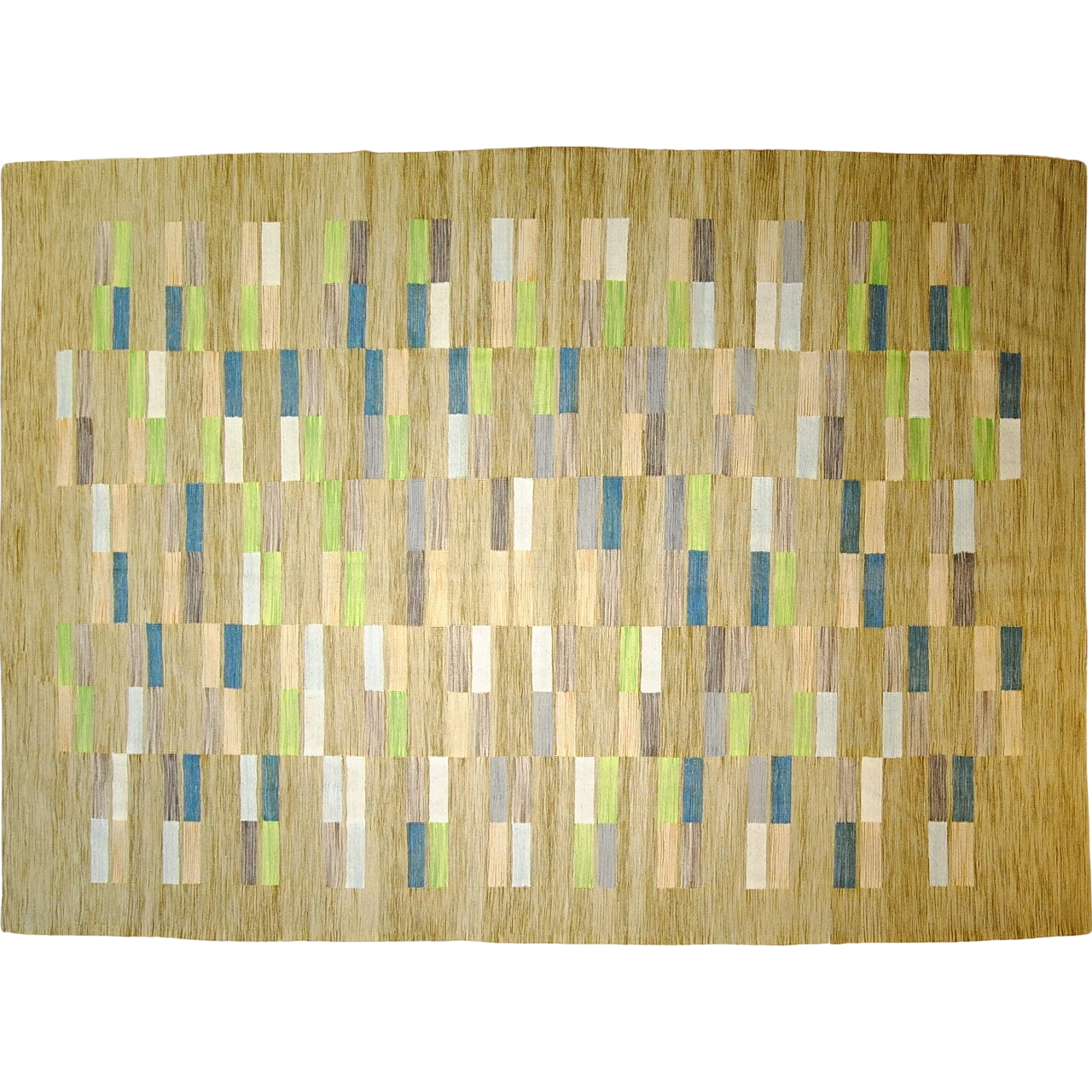 Woven flatweave rug style begie blue green, 1970s 9