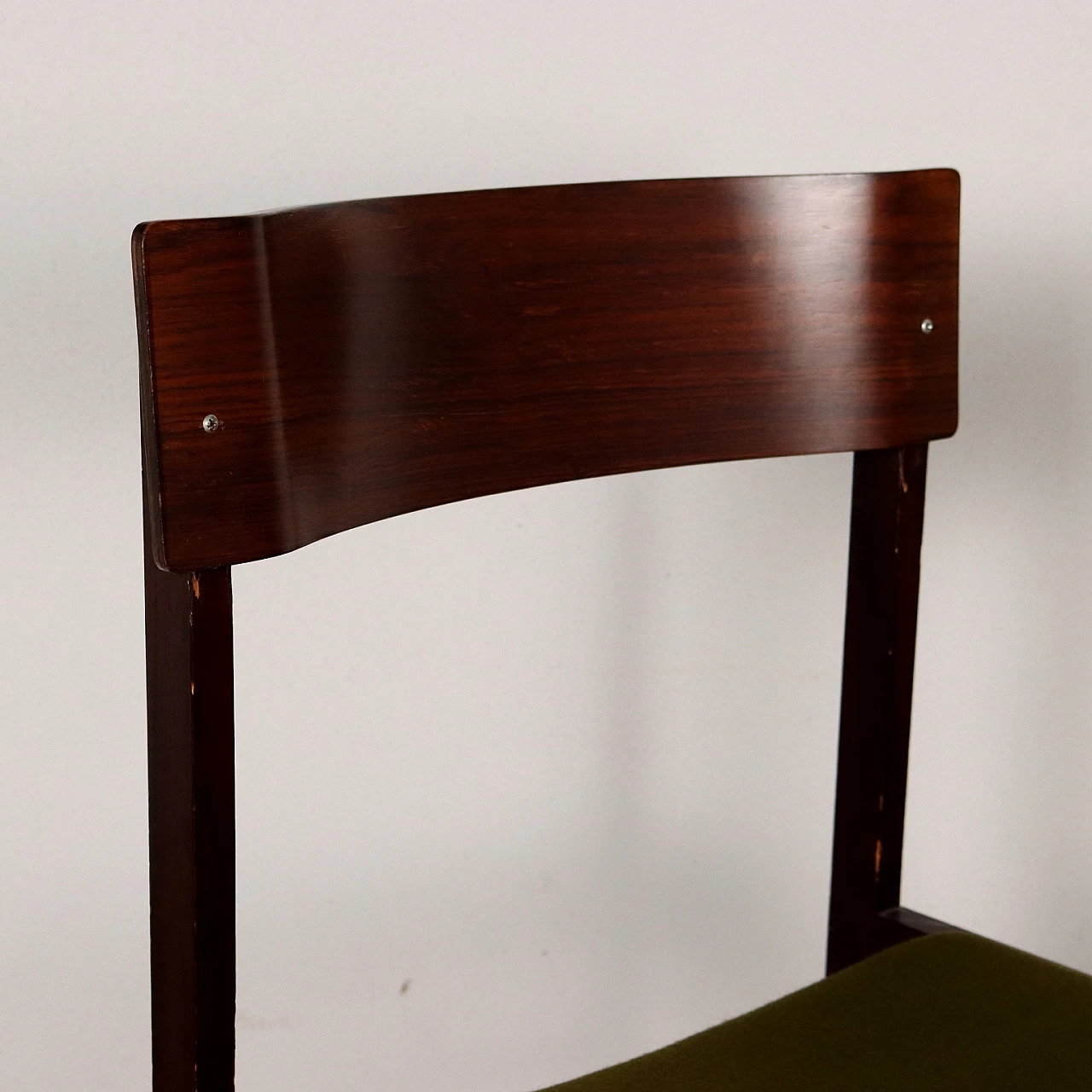 4 Sedie in faggio tinto e seduta imbottita con tessuto verde, anni '60 3