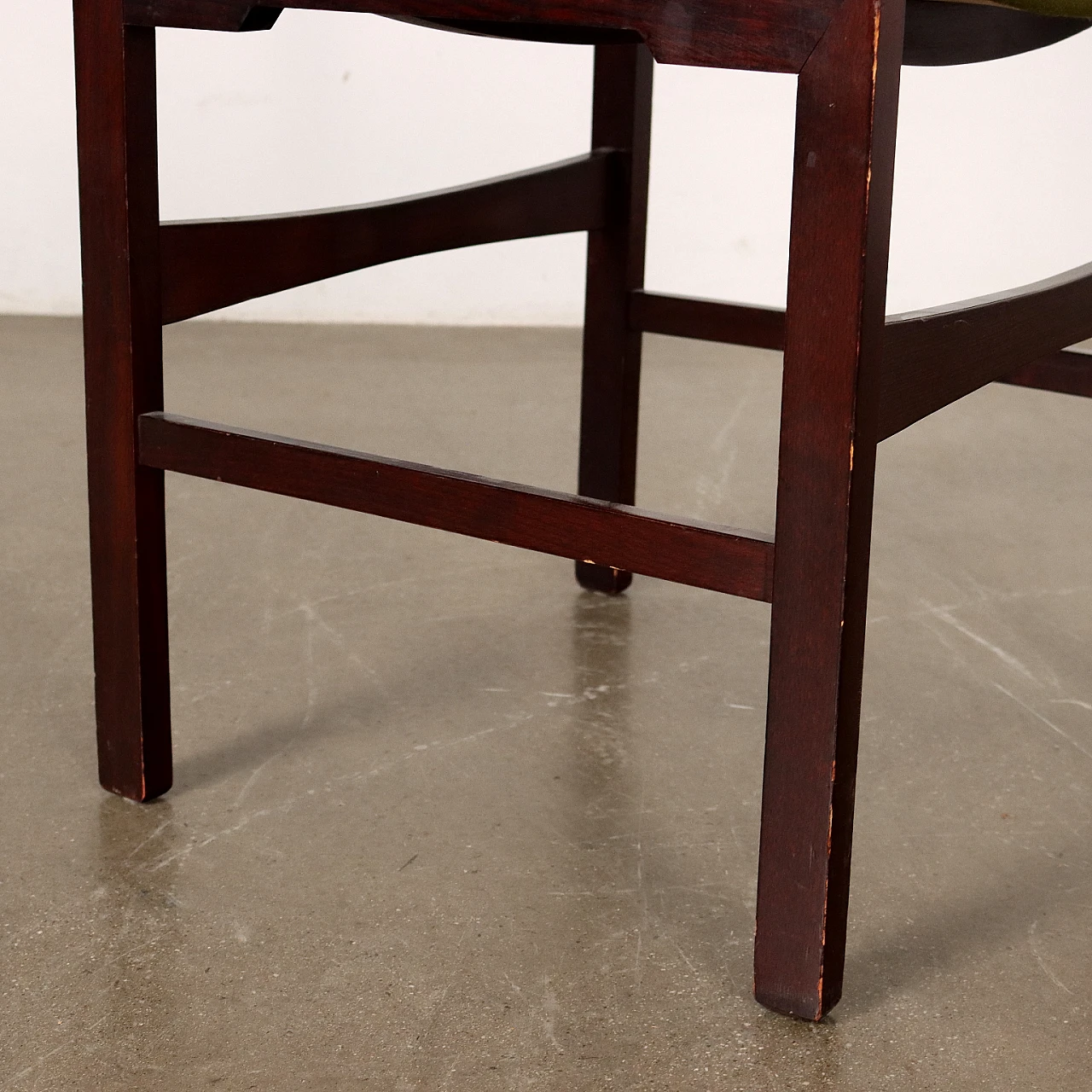 4 Sedie in faggio tinto e seduta imbottita con tessuto verde, anni '60 5