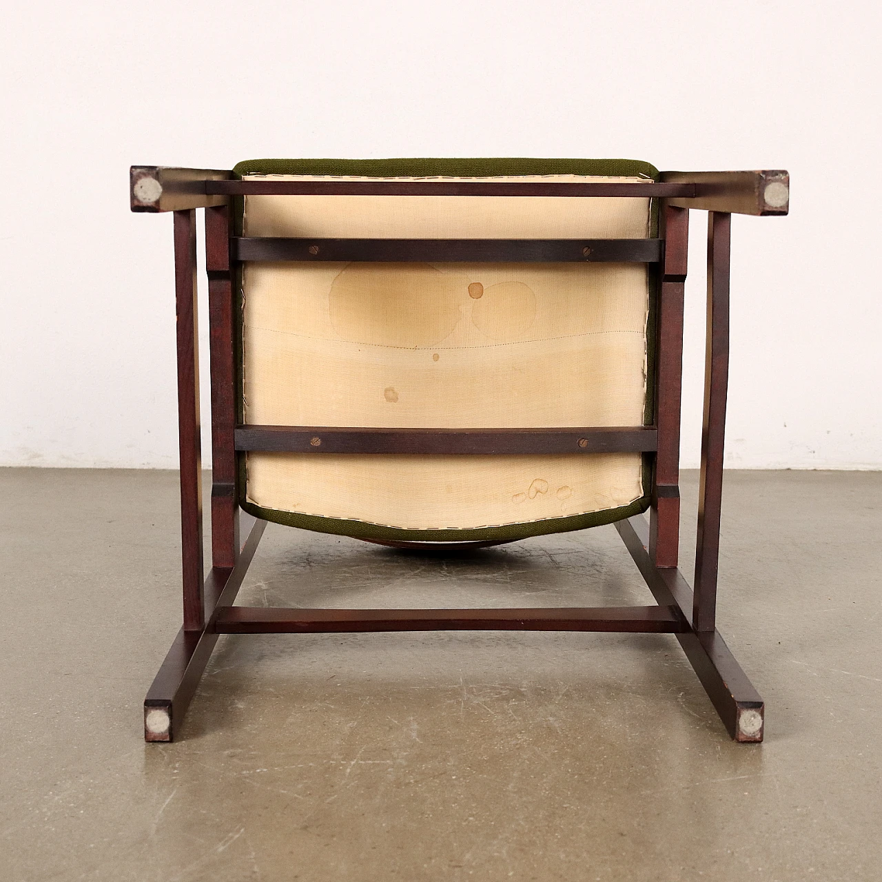 4 Sedie in faggio tinto e seduta imbottita con tessuto verde, anni '60 6