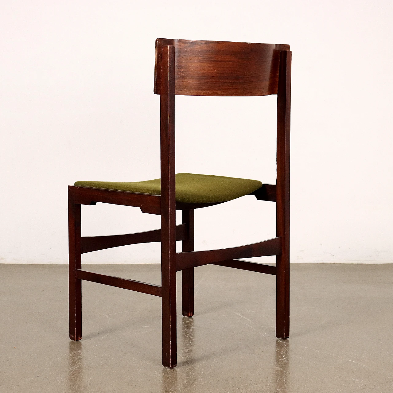 4 Sedie in faggio tinto e seduta imbottita con tessuto verde, anni '60 7