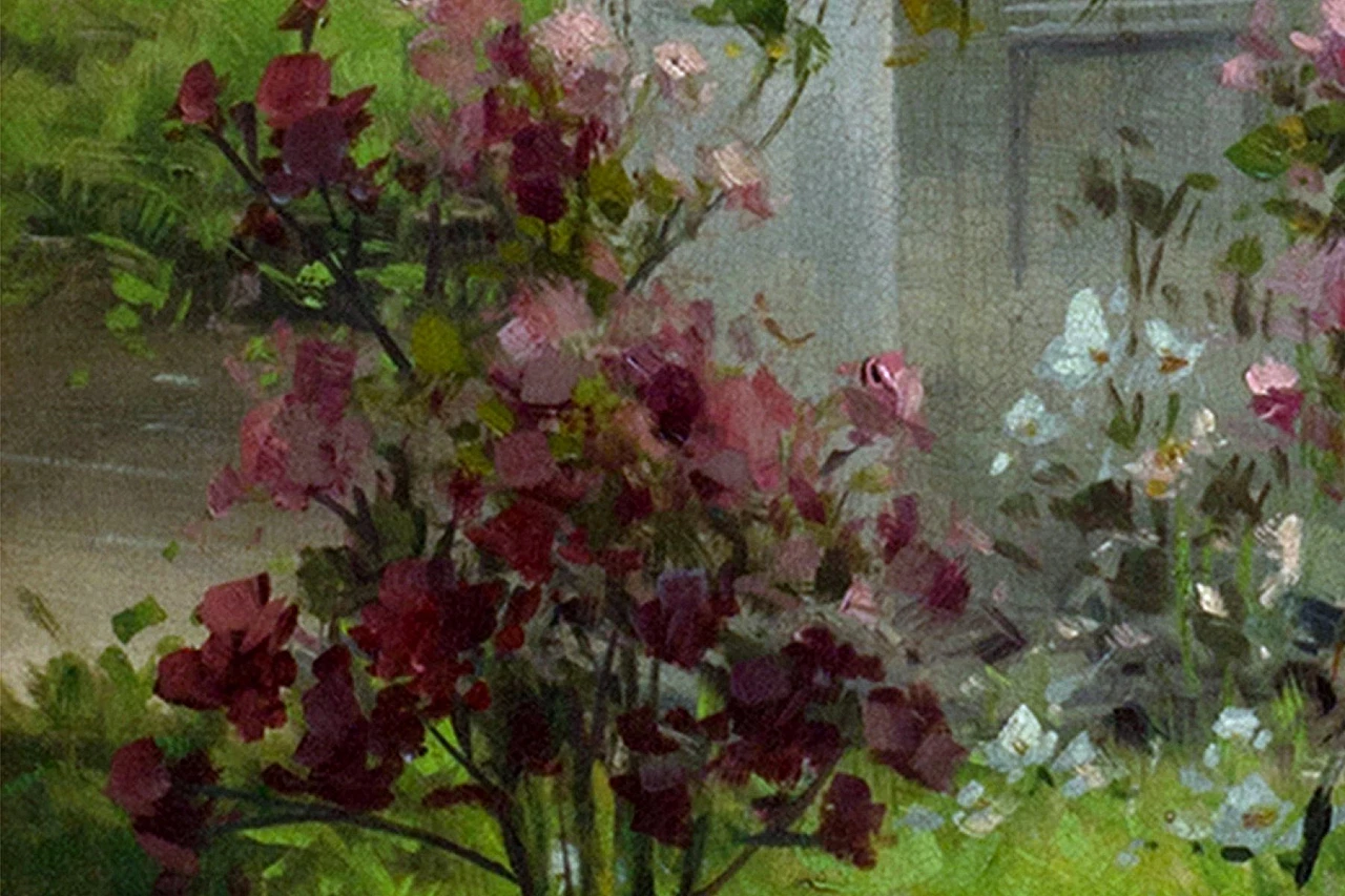 Giardino di Antonio Celli, olio su tela con cornice, anni 2000 4