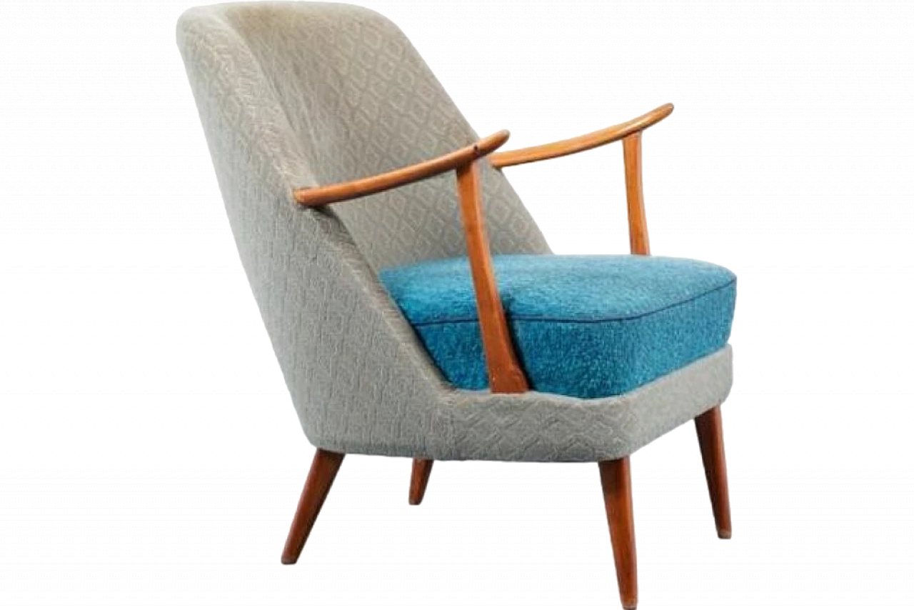 Poltrona svedese in legno e tessuto, anni '50 11