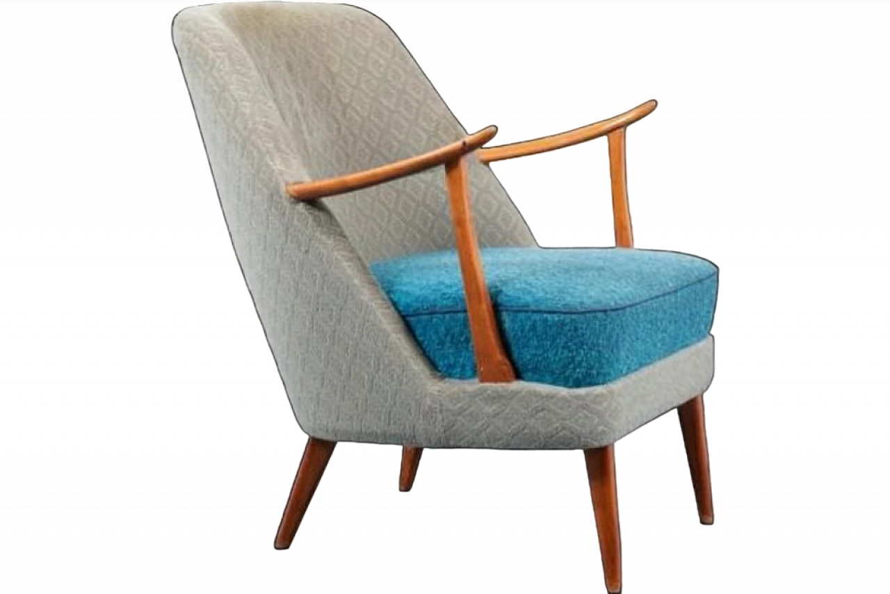 Poltrona svedese in legno e tessuto, anni '50 12