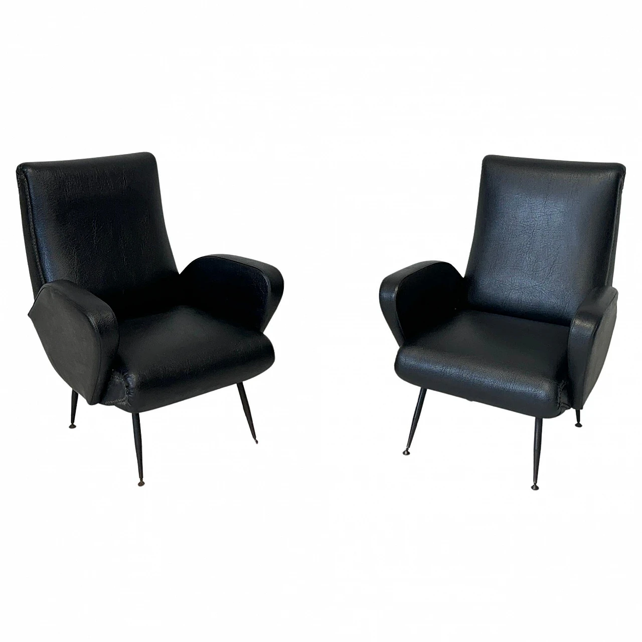 Pair of leather and metal armchairs, 1950s 1