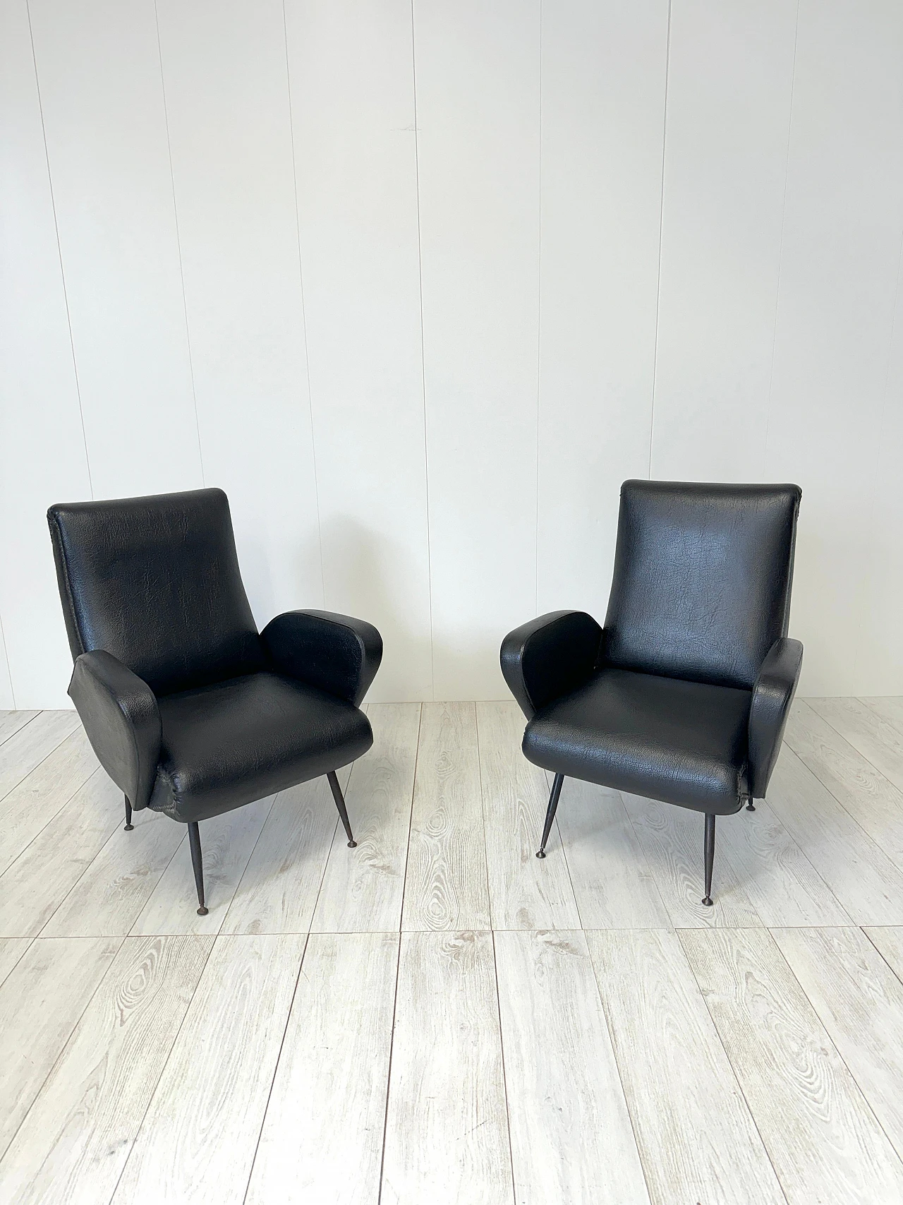 Pair of leather and metal armchairs, 1950s 2