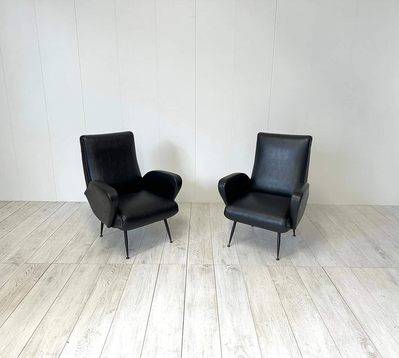 Pair of leather and metal armchairs, 1950s 3