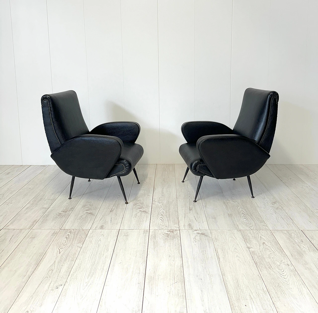 Pair of leather and metal armchairs, 1950s 5
