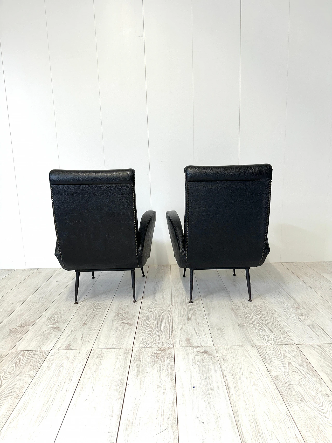 Pair of leather and metal armchairs, 1950s 6