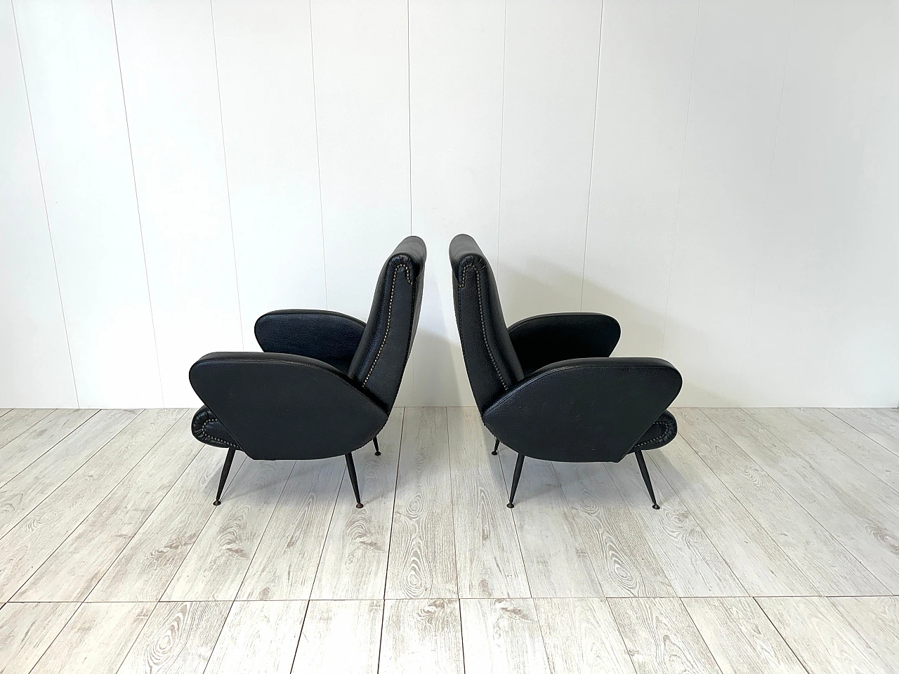 Pair of leather and metal armchairs, 1950s 7