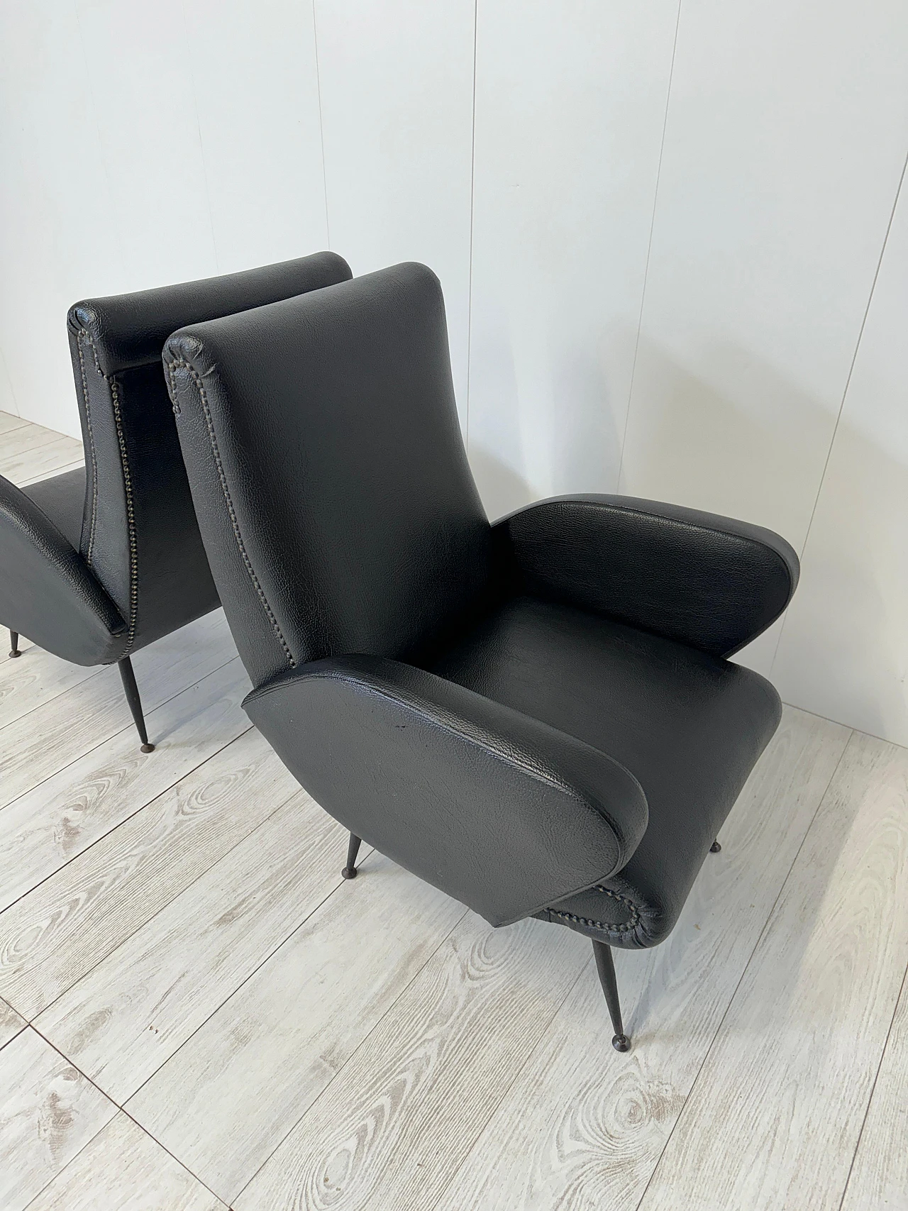 Pair of leather and metal armchairs, 1950s 8