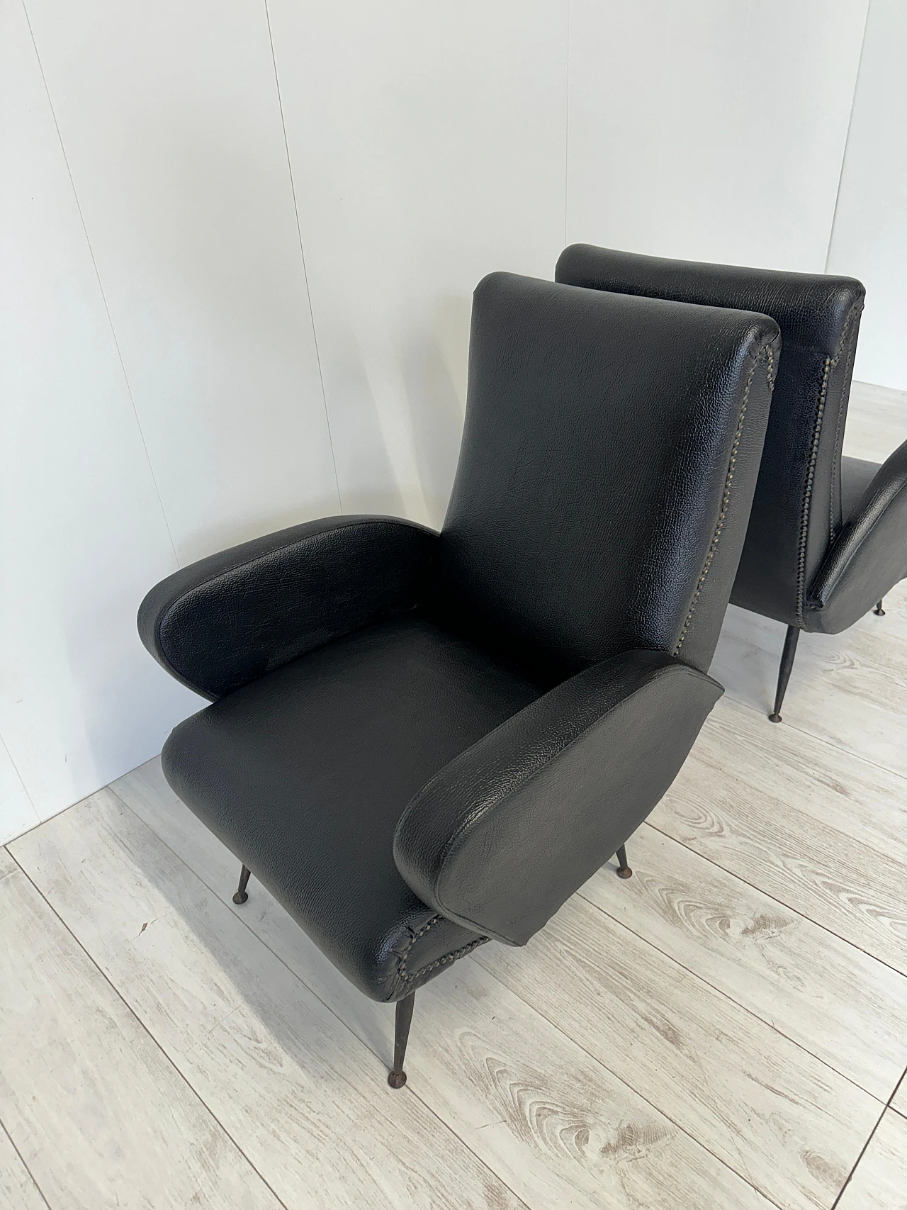 Pair of leather and metal armchairs, 1950s 9