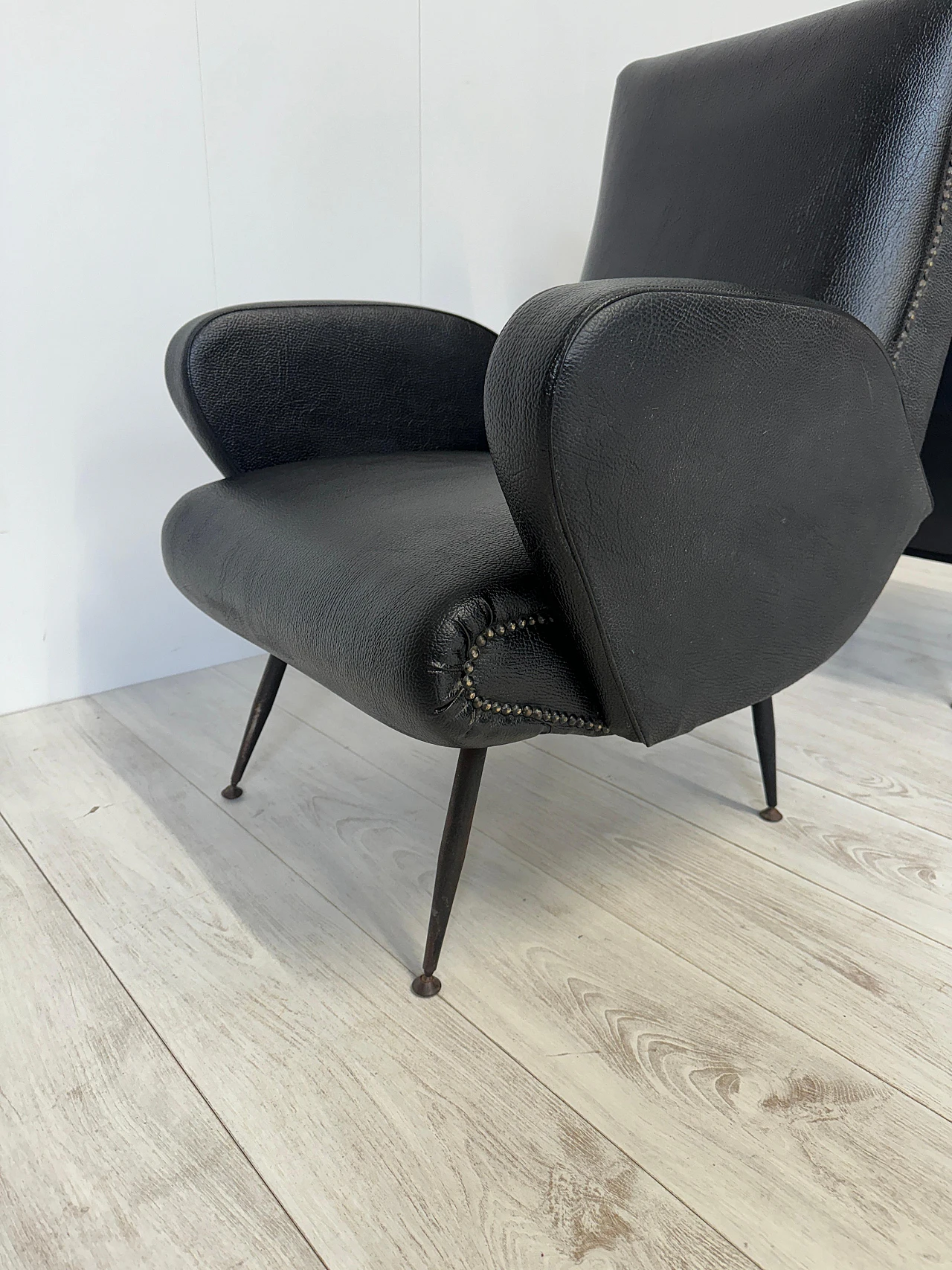 Pair of leather and metal armchairs, 1950s 10
