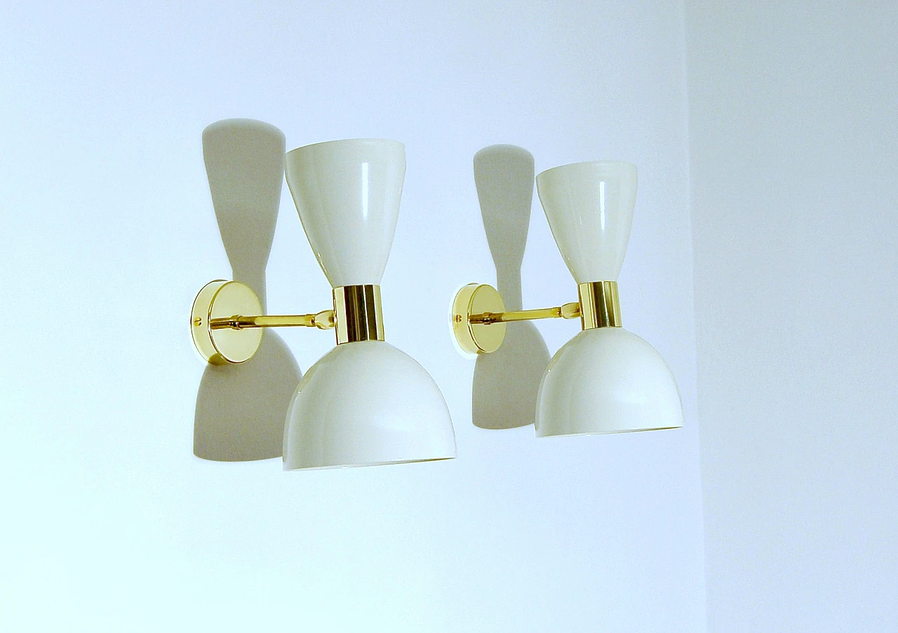 White lacquered metal and brass wall light by Deyroo Lighting 9