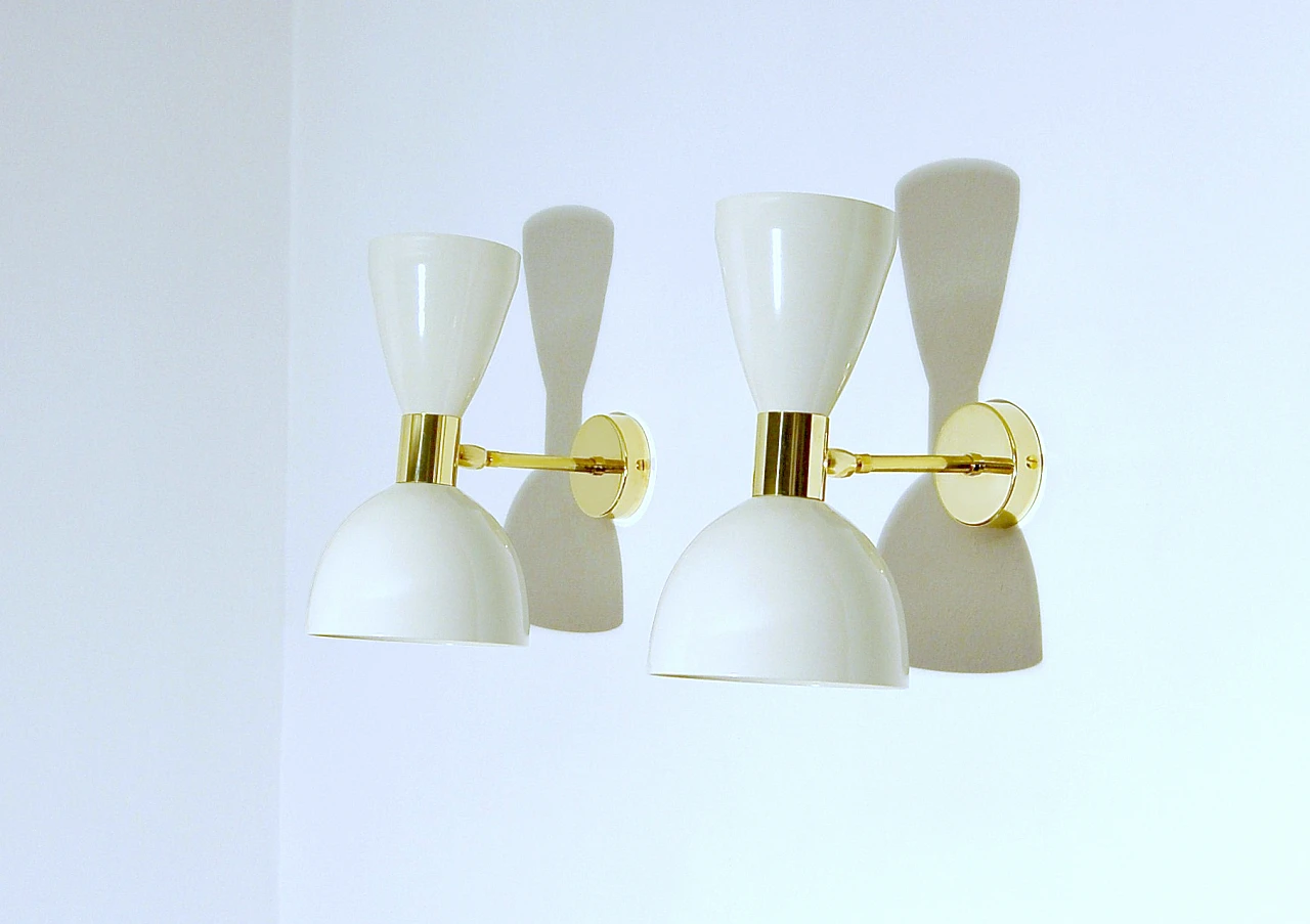 White lacquered metal and brass wall light by Deyroo Lighting 10