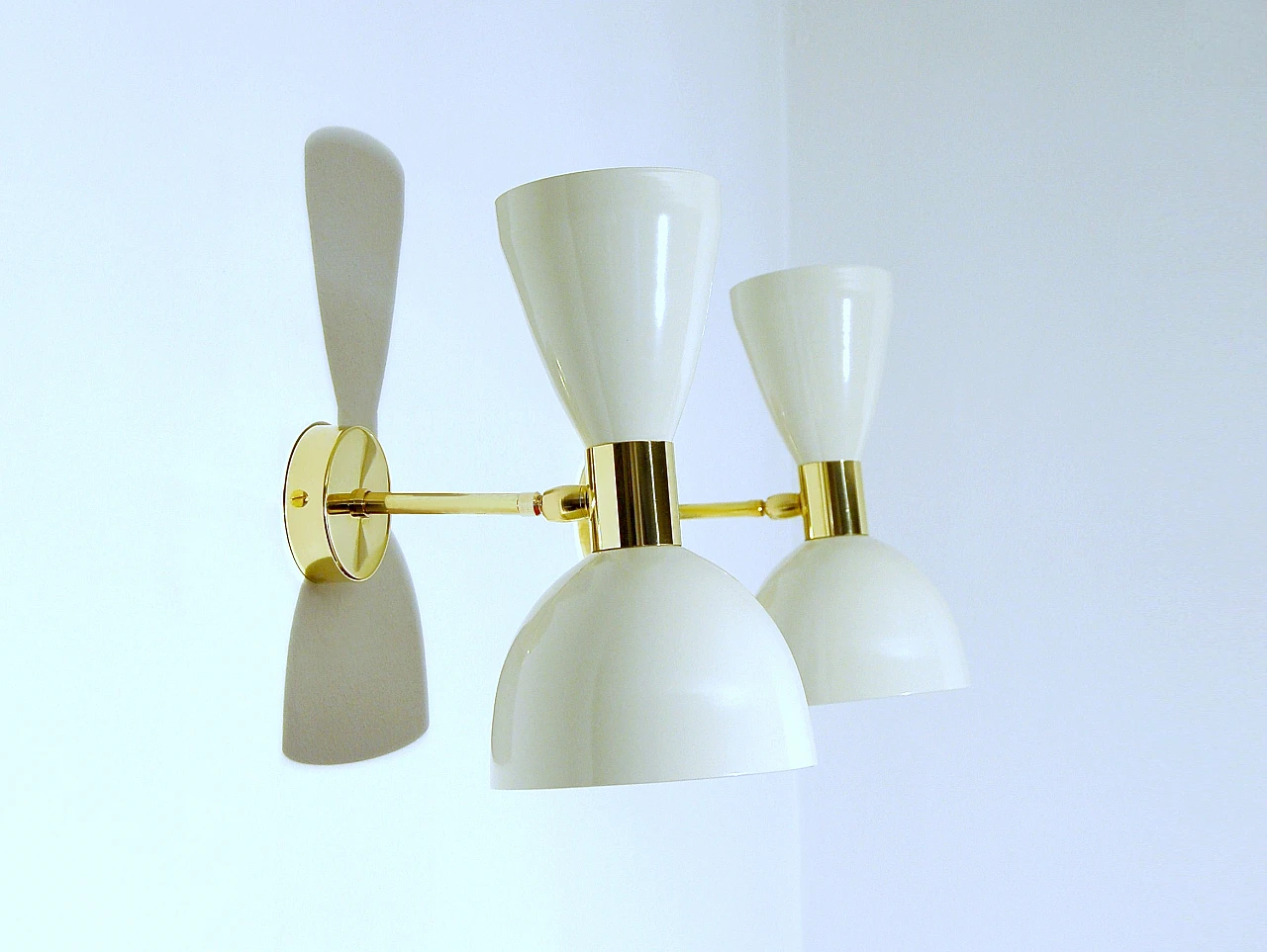 White lacquered metal and brass wall light by Deyroo Lighting 11
