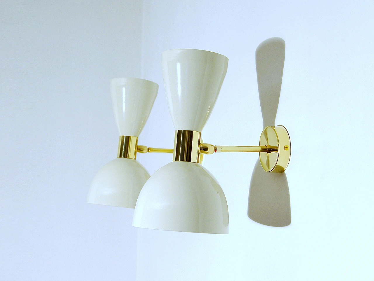 White lacquered metal and brass wall light by Deyroo Lighting 12