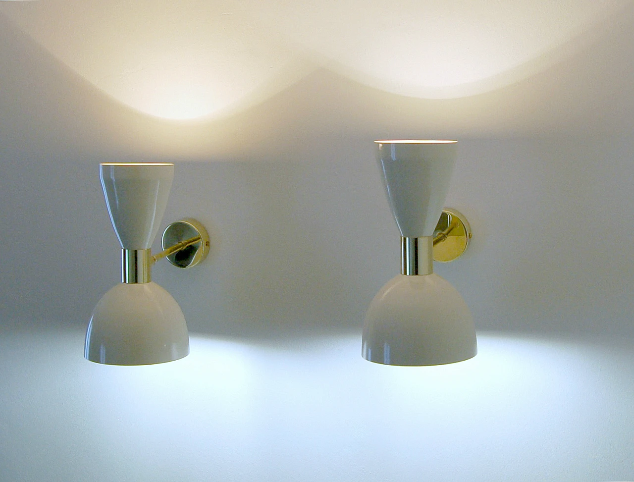 White lacquered metal and brass wall light by Deyroo Lighting 15