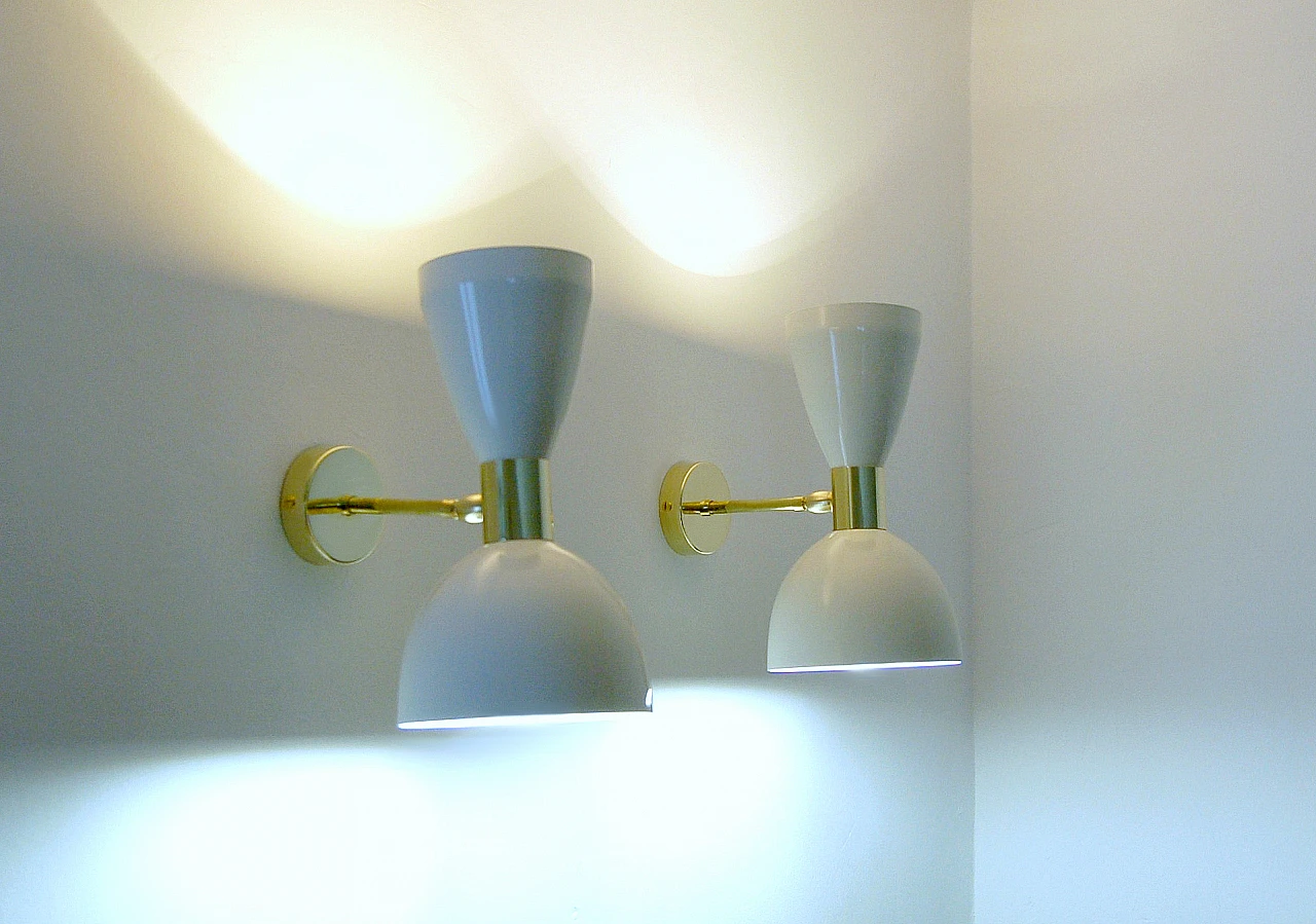 White lacquered metal and brass wall light by Deyroo Lighting 16