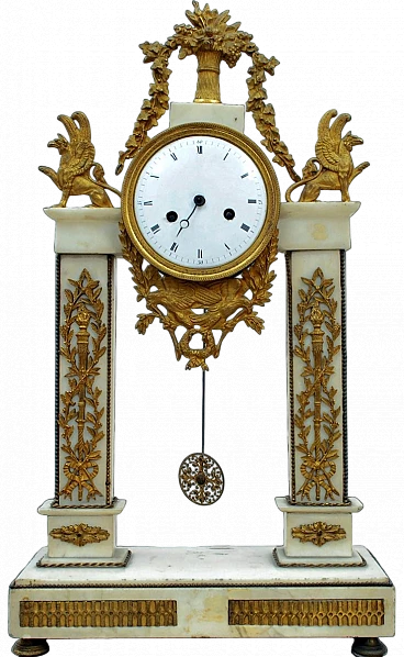Louis XVI temple clock in white marble and gilded bronze, 18th century ...