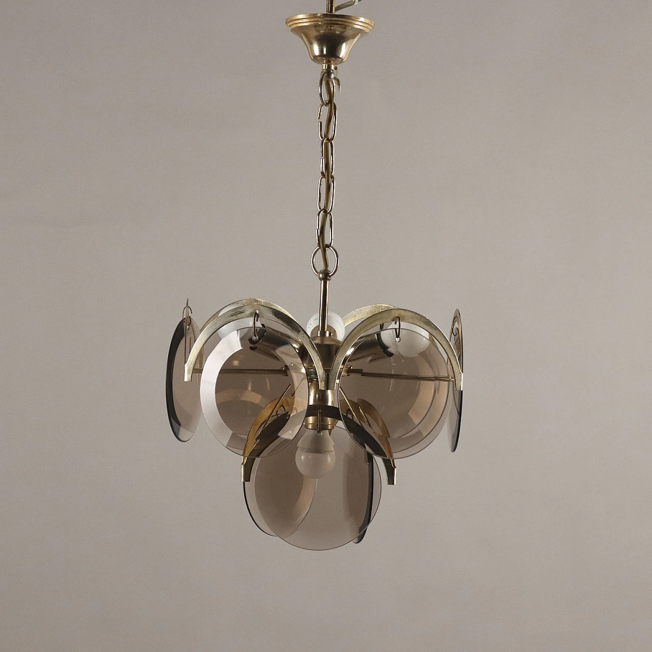 Metal chandelier with smoked glass pendants by Vistosi, 1970s 1