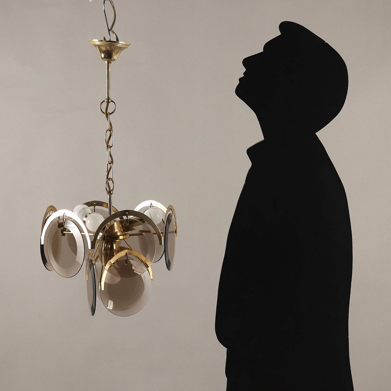 Metal chandelier with smoked glass pendants by Vistosi, 1970s 2