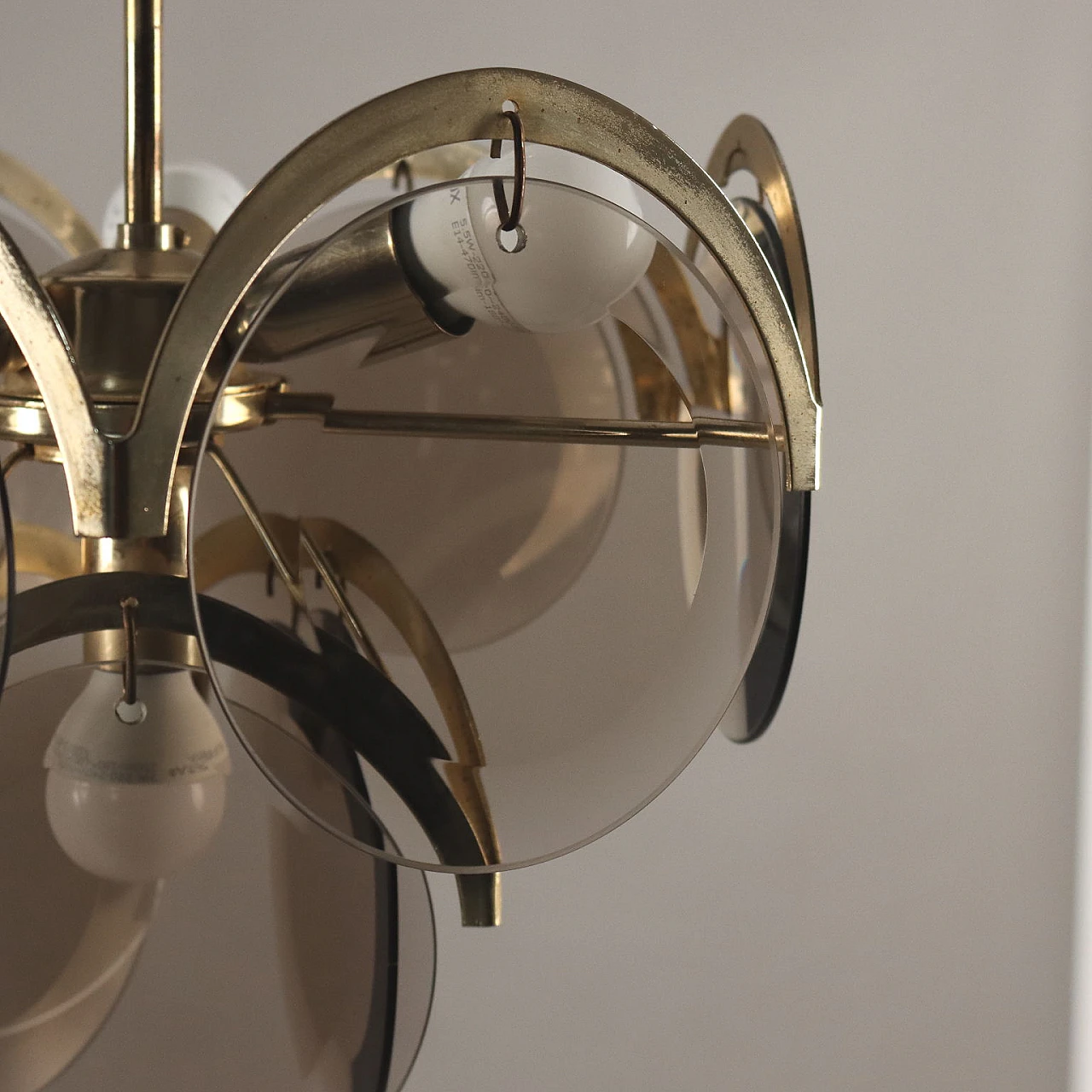 Metal chandelier with smoked glass pendants by Vistosi, 1970s 5