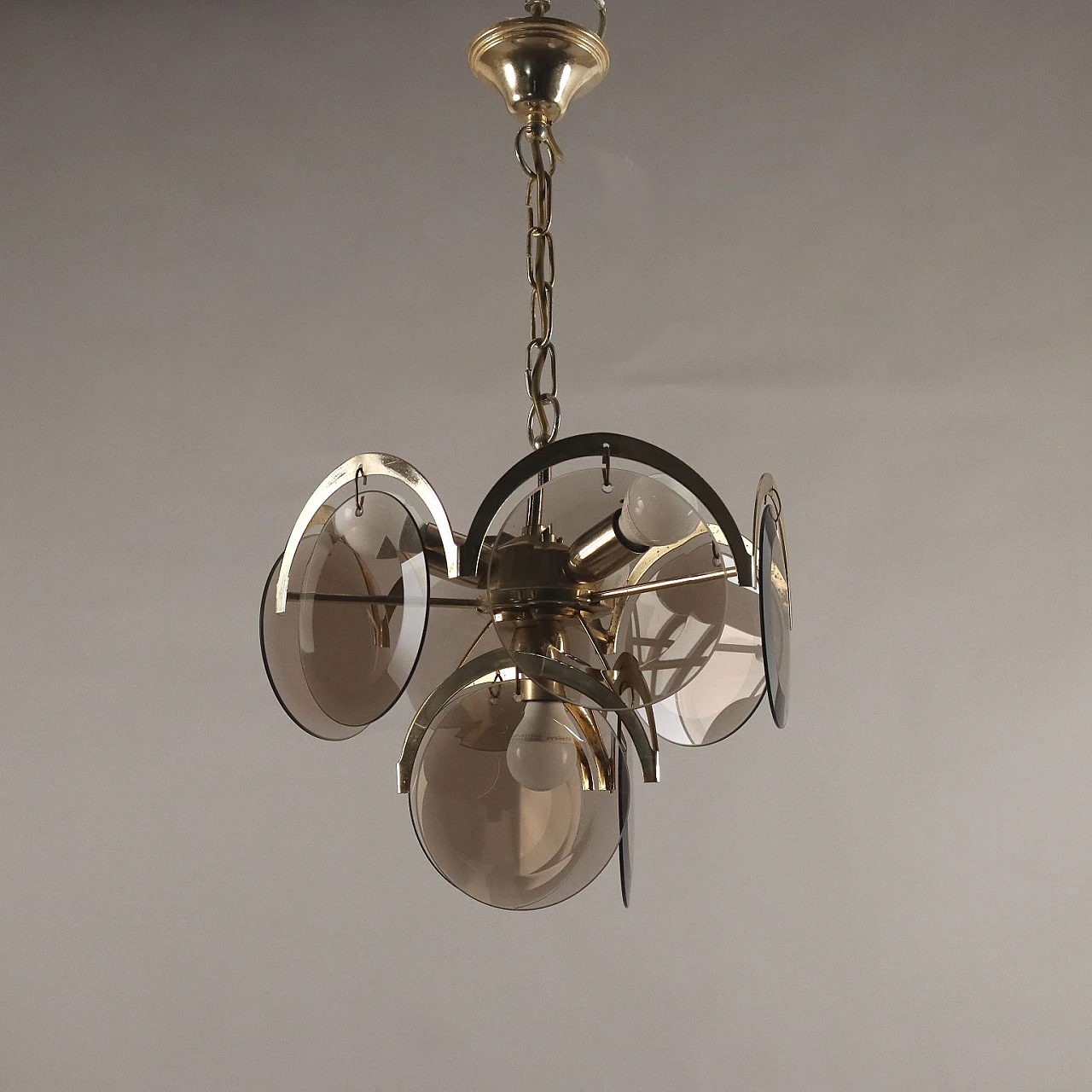 Metal chandelier with smoked glass pendants by Vistosi, 1970s 6
