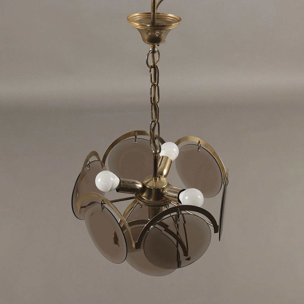 Metal chandelier with smoked glass pendants by Vistosi, 1970s 7