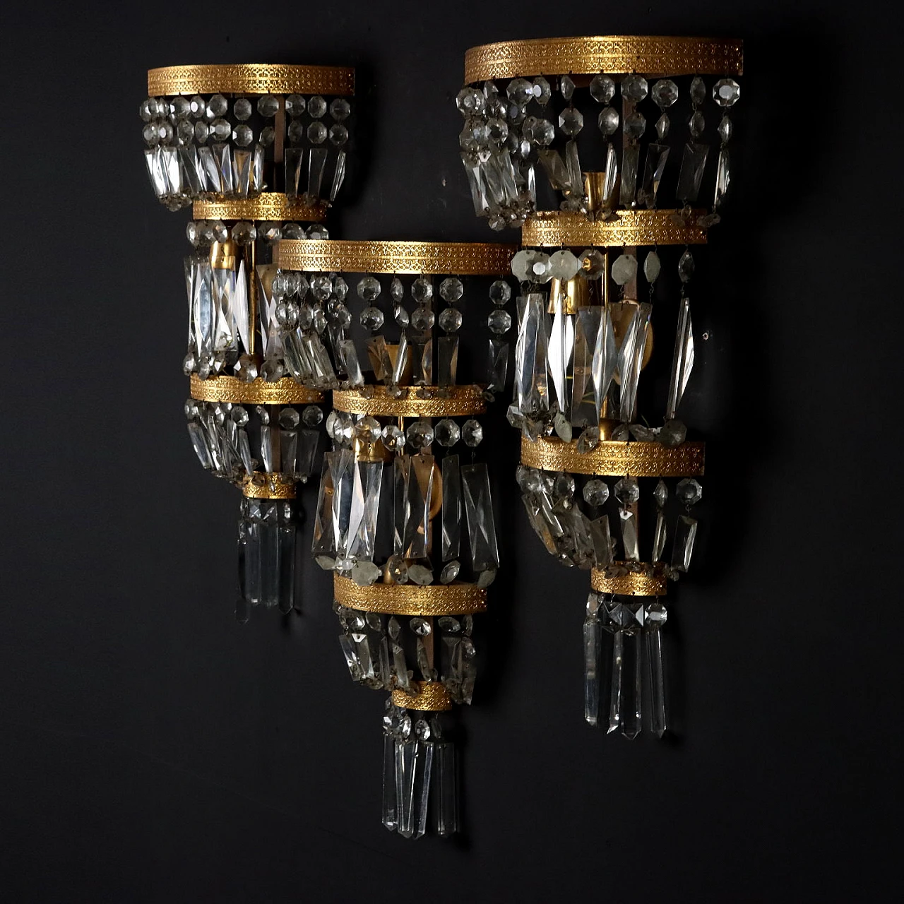 3 Applique stile Impero in ottone cesellato e cristallo 3